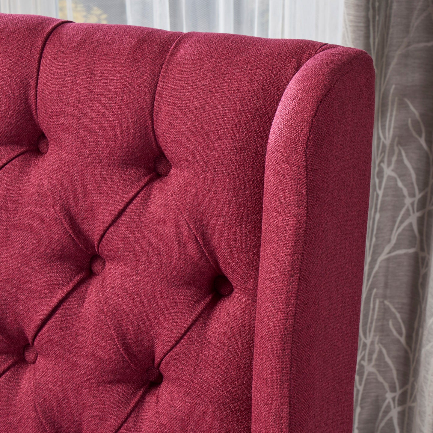 Modern Tufted Dining Chair (Set of 2) With High Back And Birch Wood Legs - Red