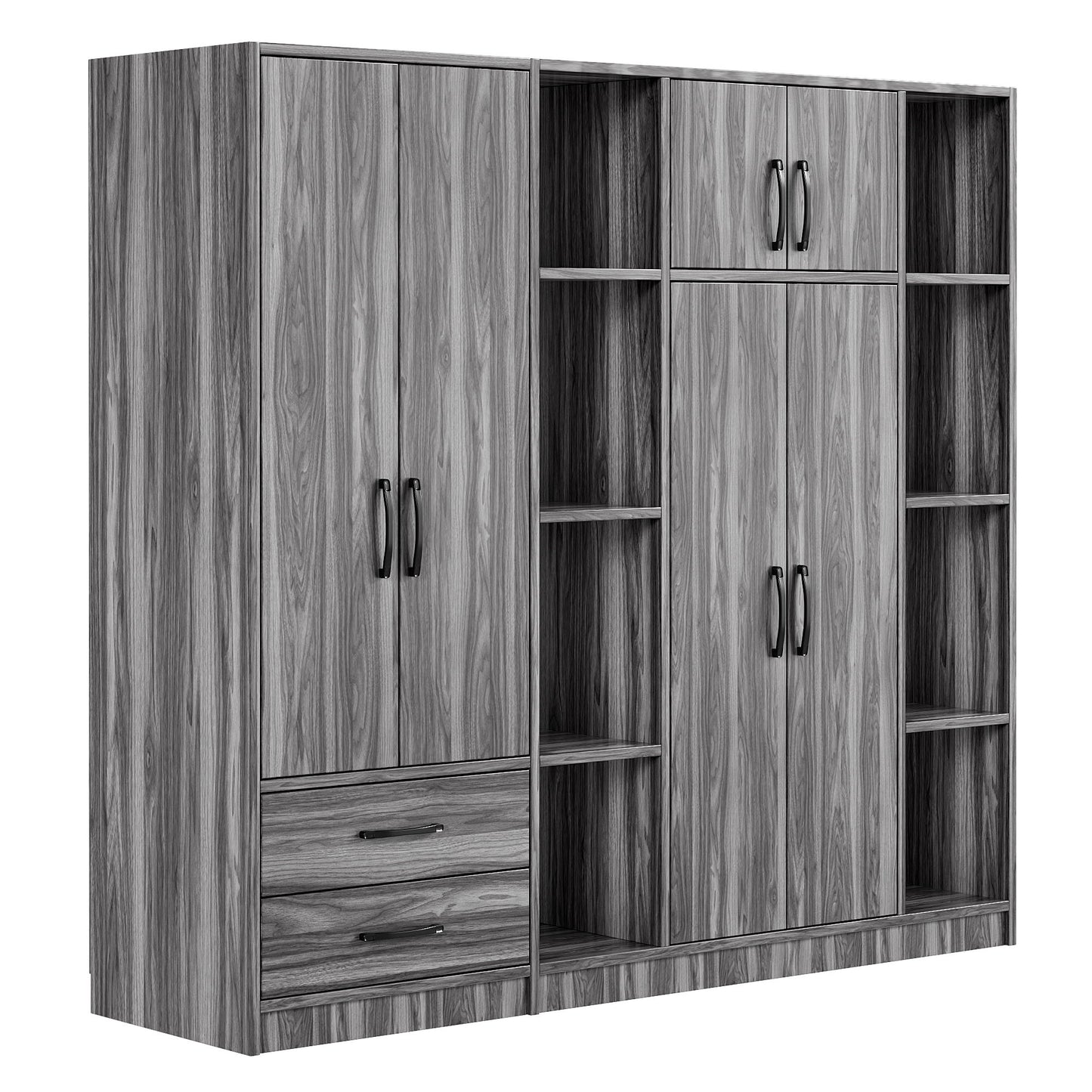 6 Door Wardrobe With Shelves And Drawers - Gray