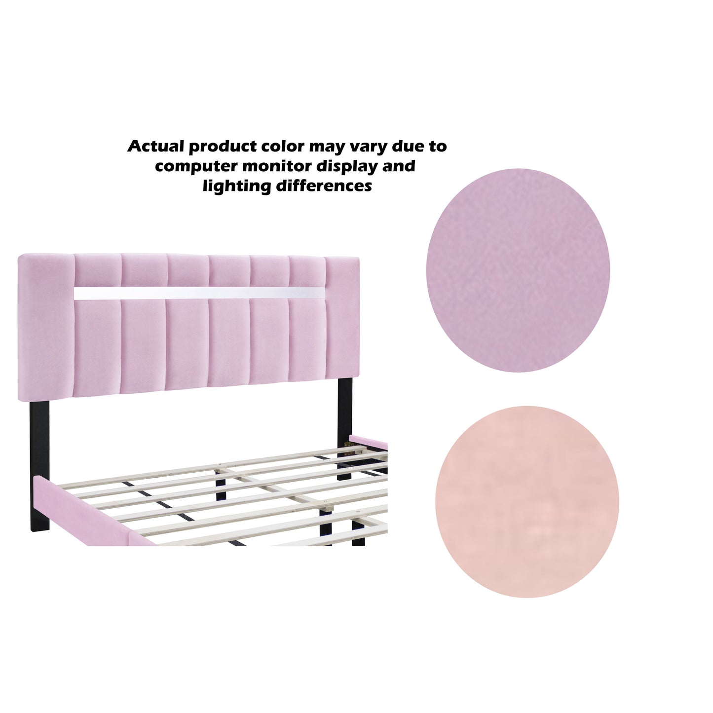 Velvet Upholstered Bed Frame With Adjustable Features, Teenage Girl's Favorite Collection - Pink