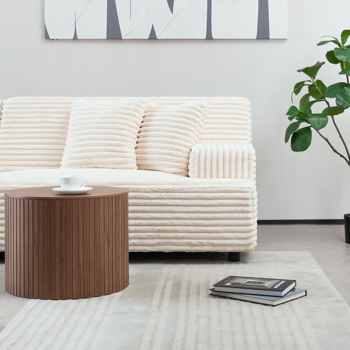 Modern Sofa Comfortable Cloud Sofa Soft Plush Corduroy Interior With Square Armrests - Beige