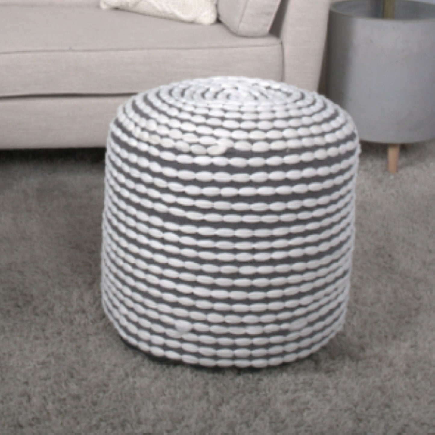 River - Handcrafted Water Resistant Cylindrical Pouf - White