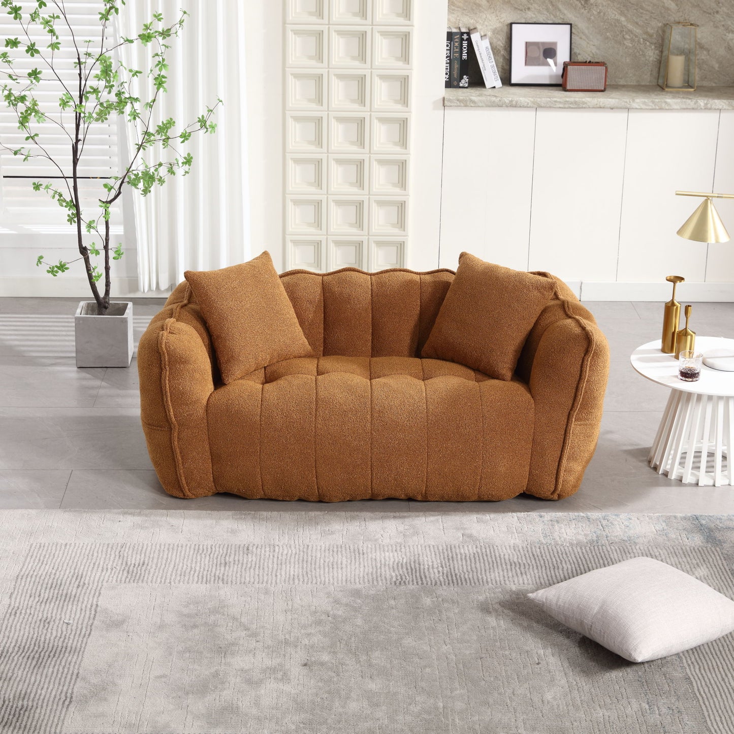 Soft Beanbag Chair With High Resilience Foam Core For Two People - Yellow