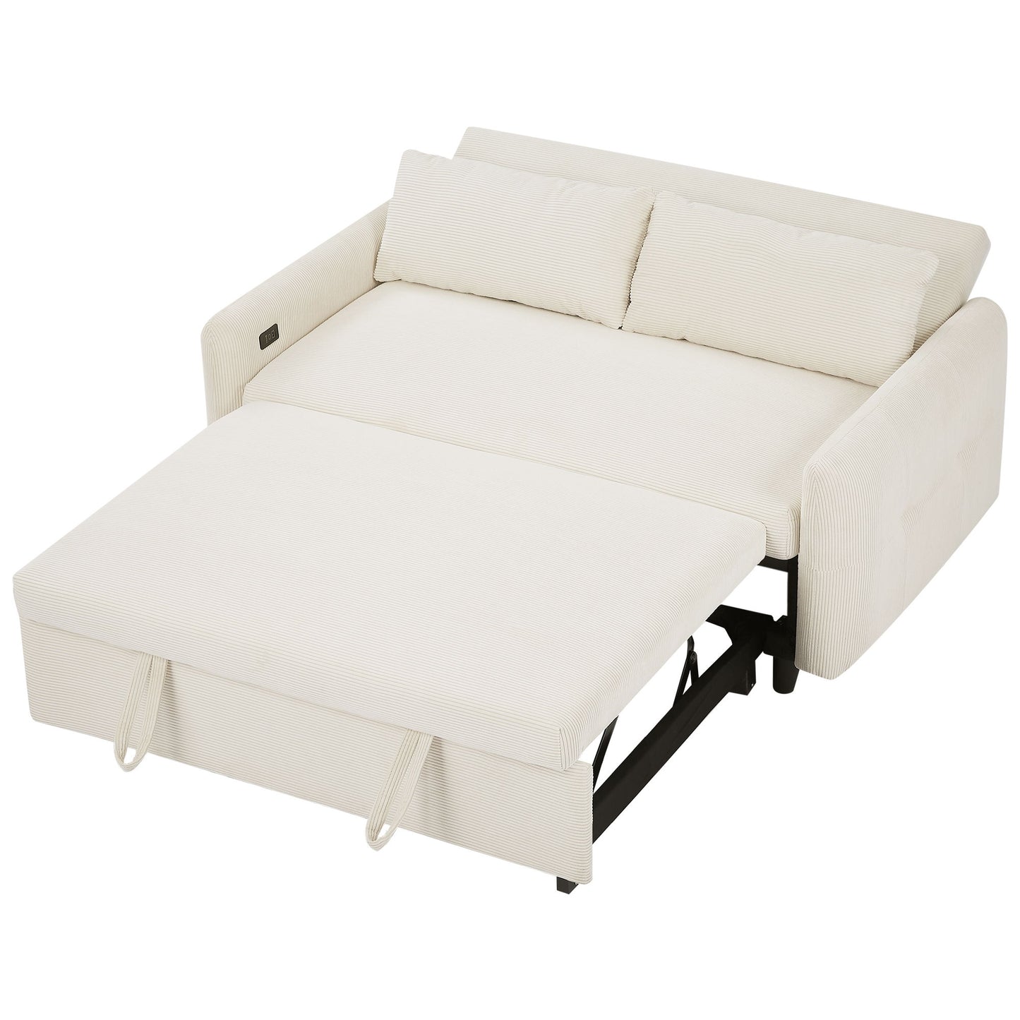 Pull Out Sofa Bed Convertible Couch 2 Seat Loveseat Sofa Modern Sleeper Sofa With 2 Throw Pillows And USB Ports For Living Room - Beige