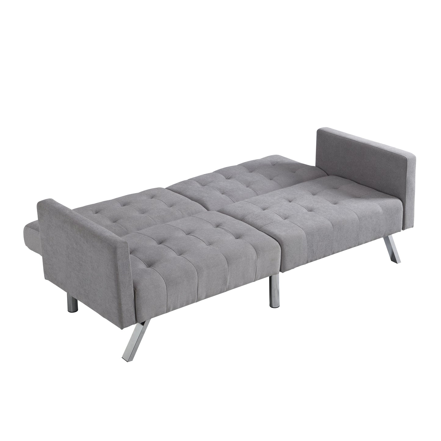 Futon Sofa Bed Convertible Folding Lounge Couch, Armrests - Light Gray