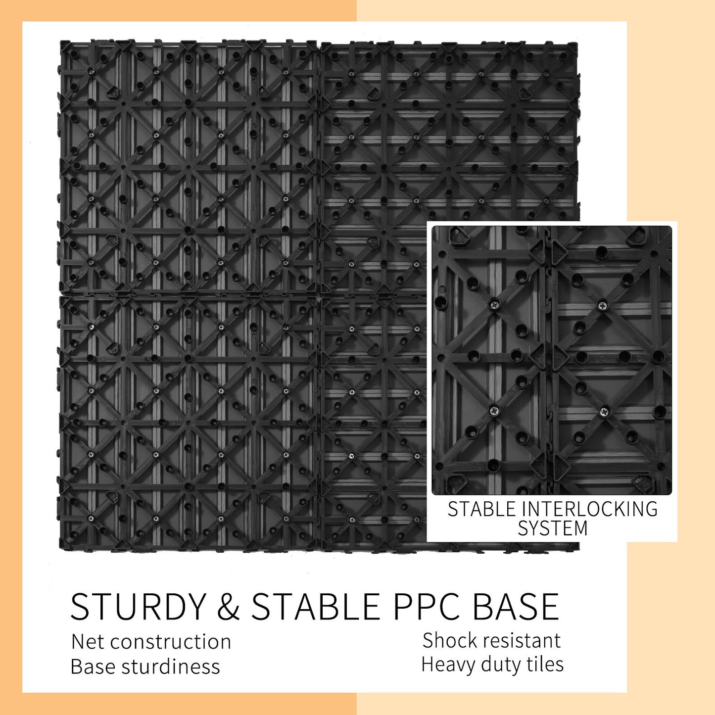 Wood Plastic Composite Deck Tiles (Set of 20), Sustainable Composite Decking Resist Rust, Water, Weather, Easy To Diy & Maintain, Ideal For Patios, Balconies, Rooftops - Light Gray