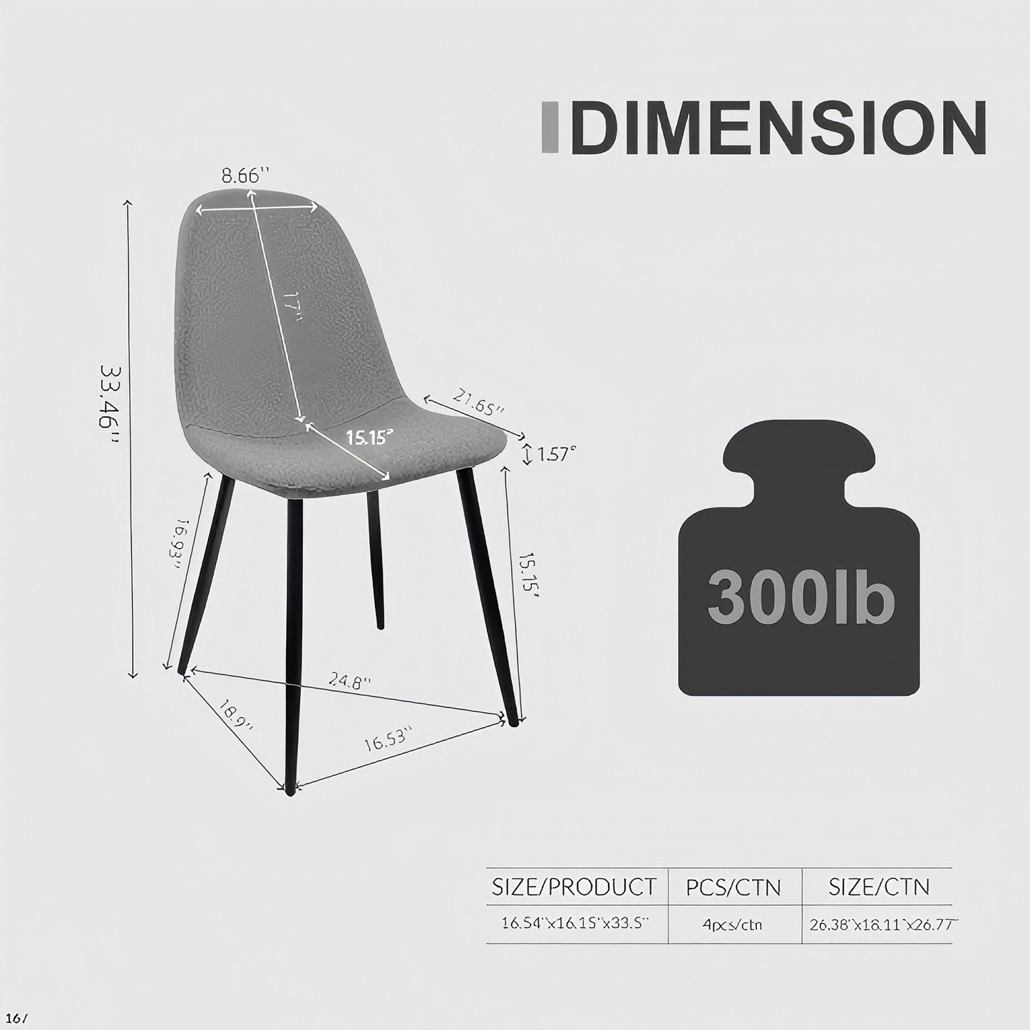Modern Spoon Shape Dining Chairs (Set of 4) With Linen Upholstered Seat And Metal Legs - Light Gray