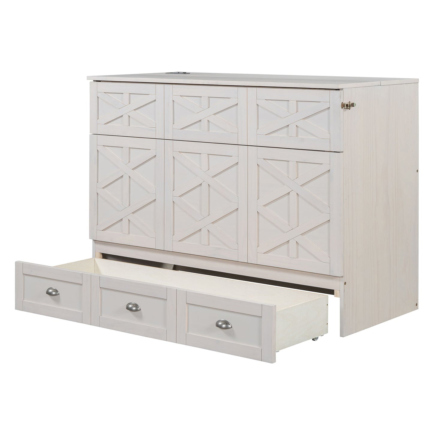 Full Size Murphy Bed With Large Drawers - Brushed White
