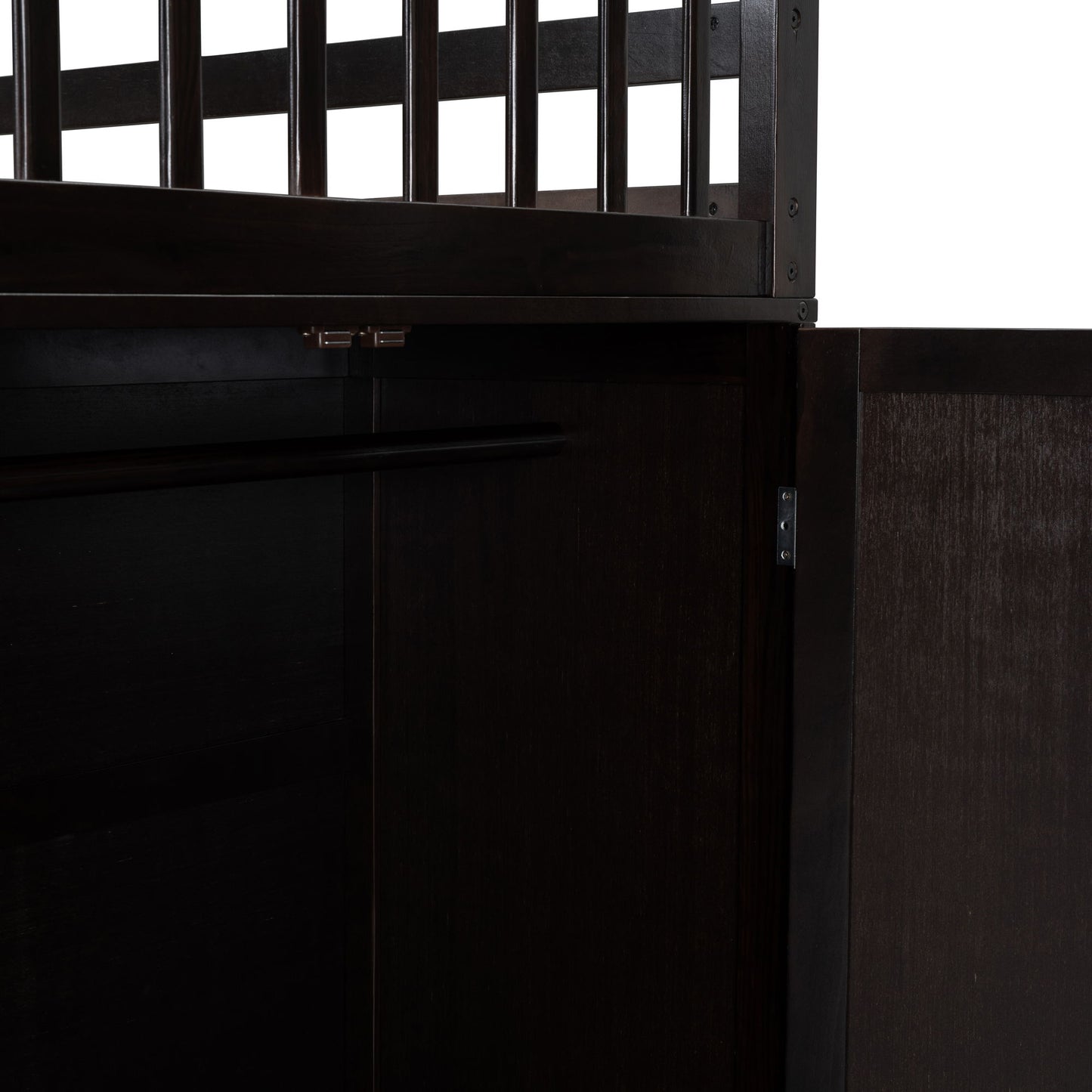 Twin Twin Over Full L Shaped Bunk Bed With 3 Drawers, Portable Desk And Wardrobe - Espresso