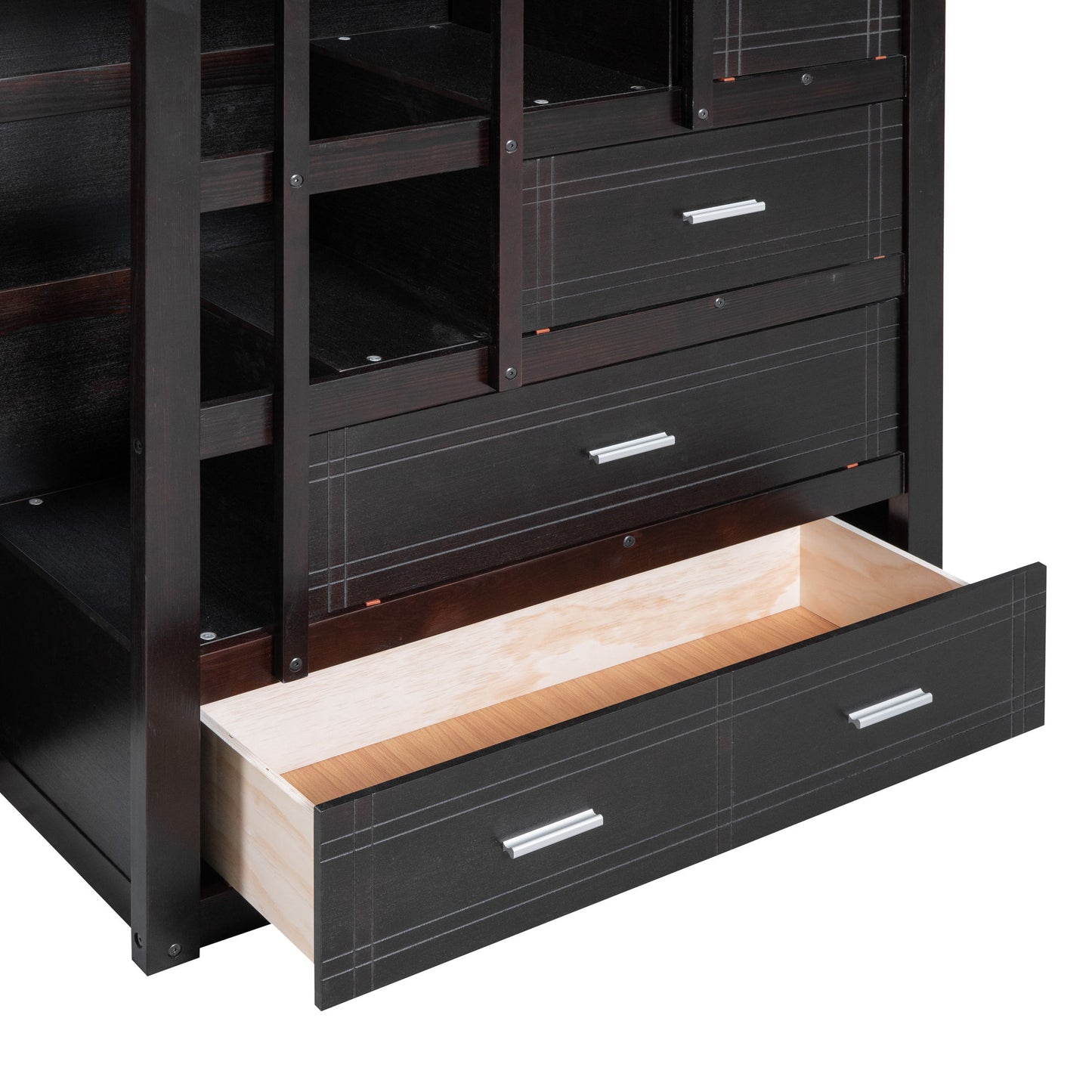 Full Over Full Bunk Bed With Twin Size Trundle And Staircase - Espresso