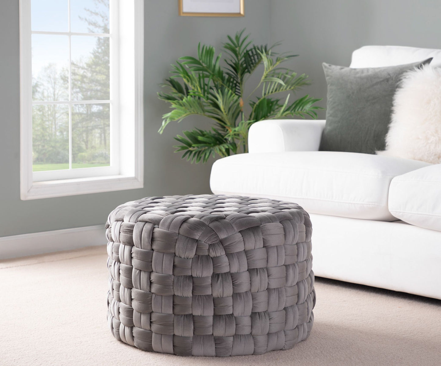 Braided - Round Ottoman - Dark Gray