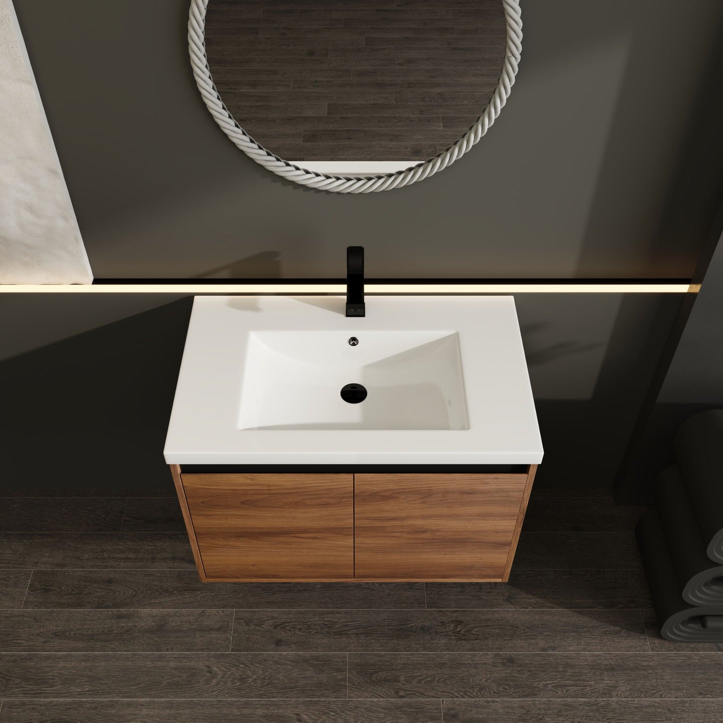 Bathroom Vanity With Resin Countertop Sink - Brown