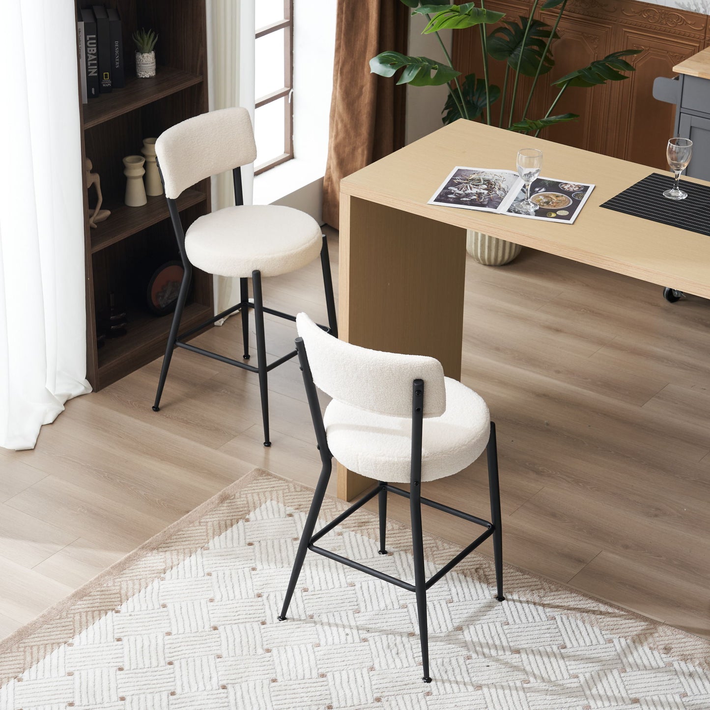 Modern Teddy Fabric Upholstered Bar Stools (Set of 2) - White
