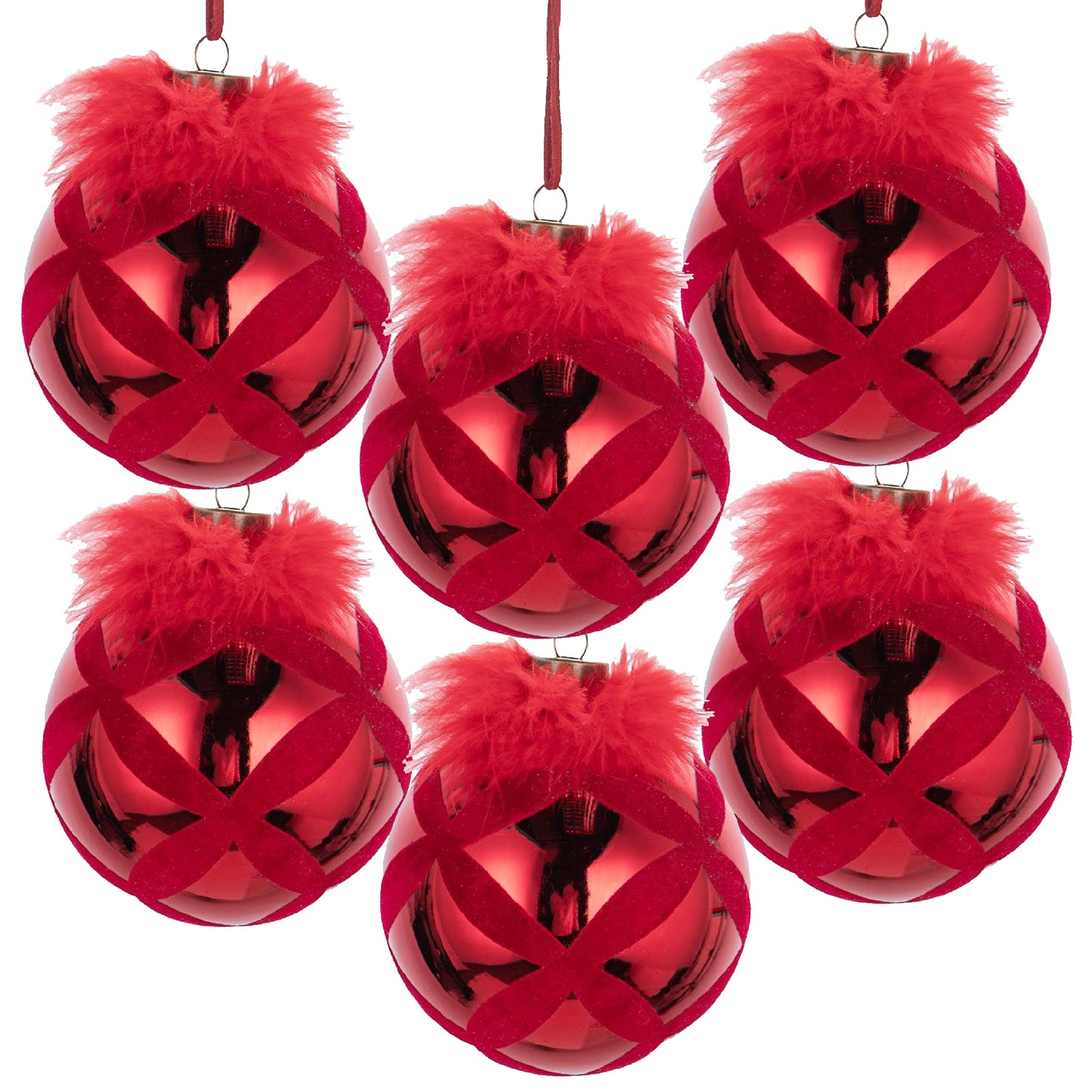 Christmas Ball Ornaments, Decorative Hanging Ball Christmas Tree Ornaments For Holiday Party Decorations (Set of 6) - Red