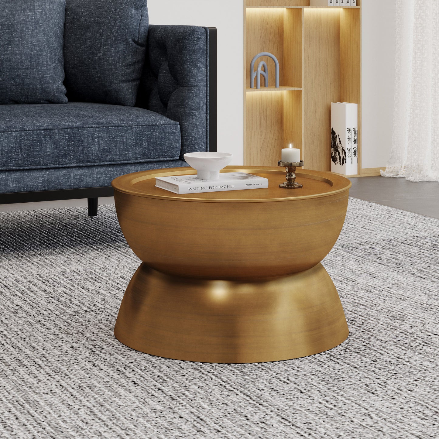 Metal Hammered Coffee Table With Stunning Hourglass Design - Gold