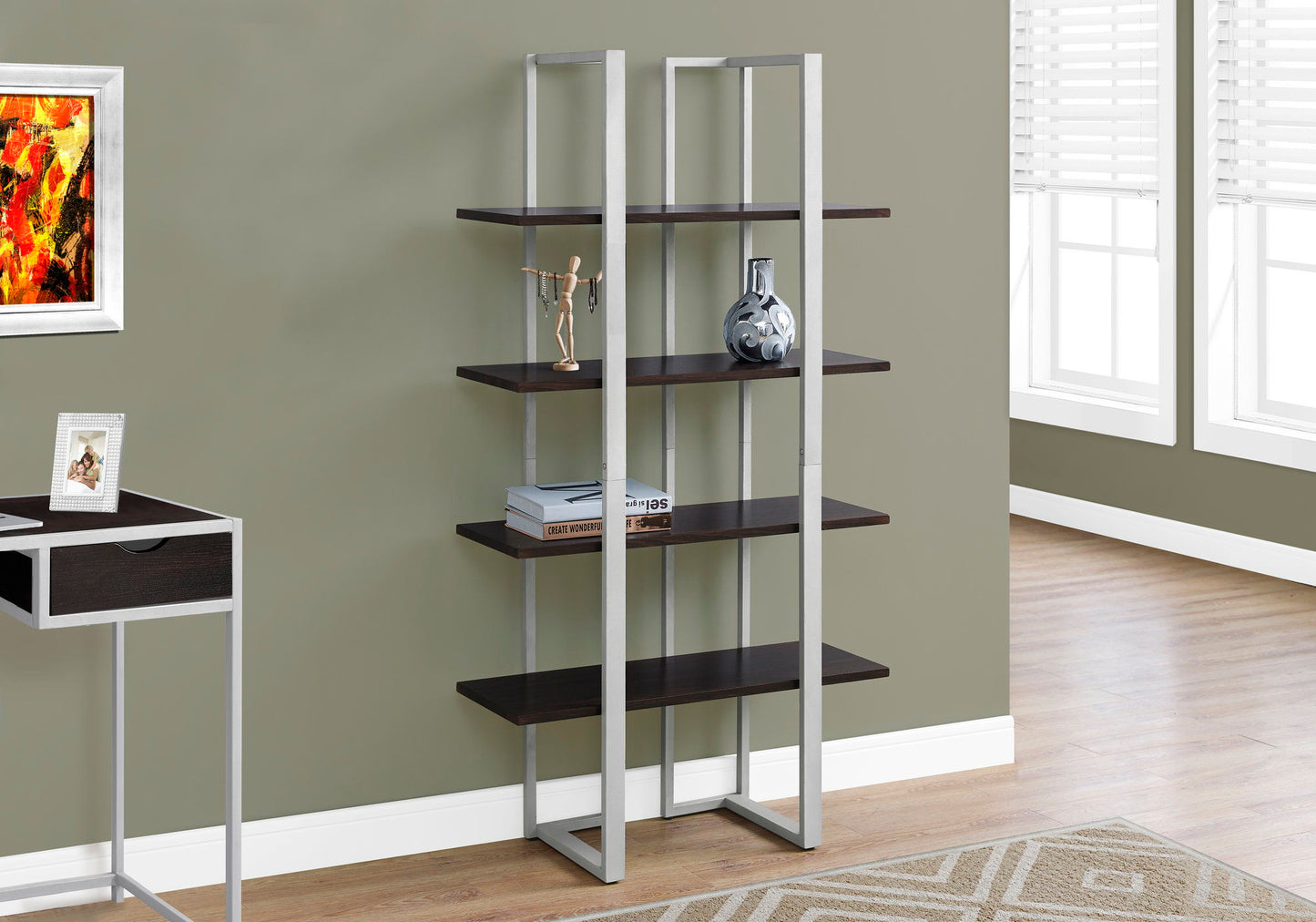 Bookshelf, Bookcase, Etagere, 4 Tier For Office, Contemporary & Modern - Espresso