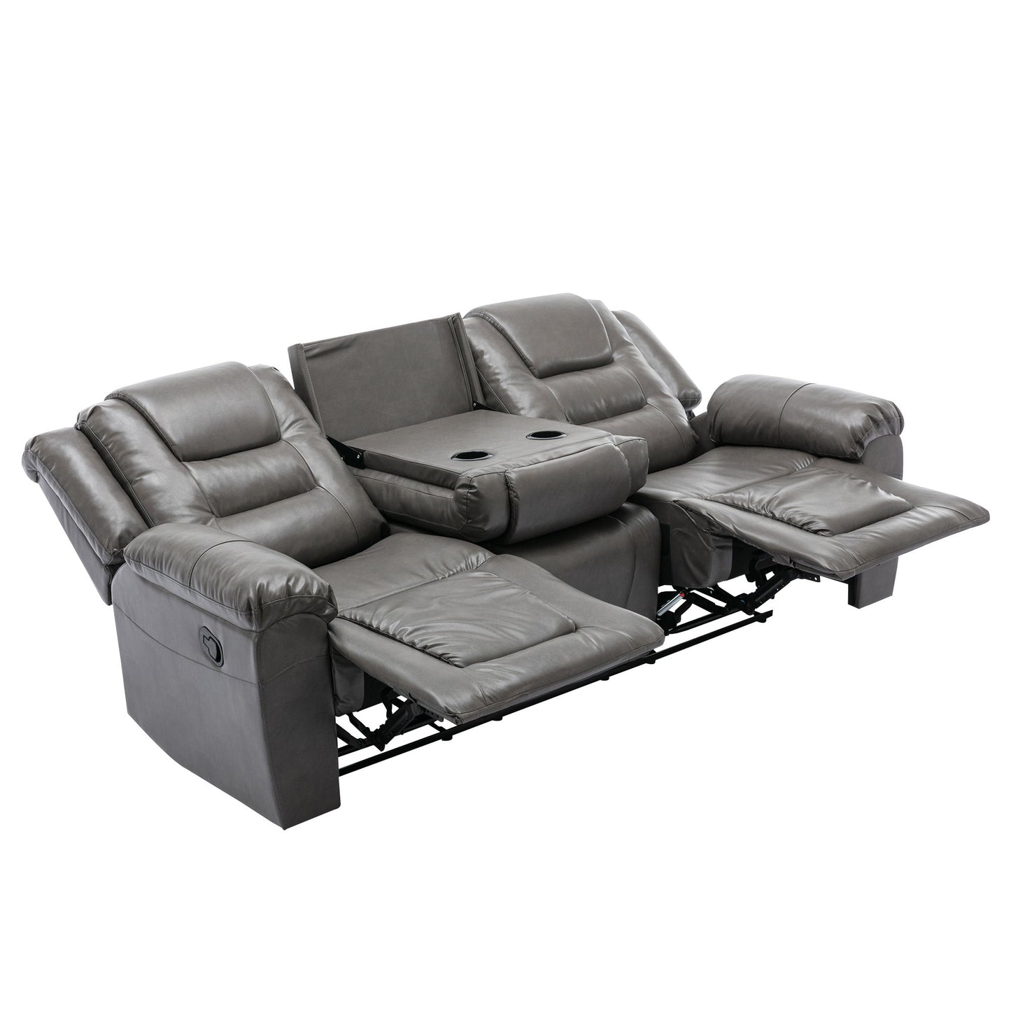 3 Seater Home Theater Recliner Manual Recliner Chair With Two Built-In Cup Holders For Living Room - Gray