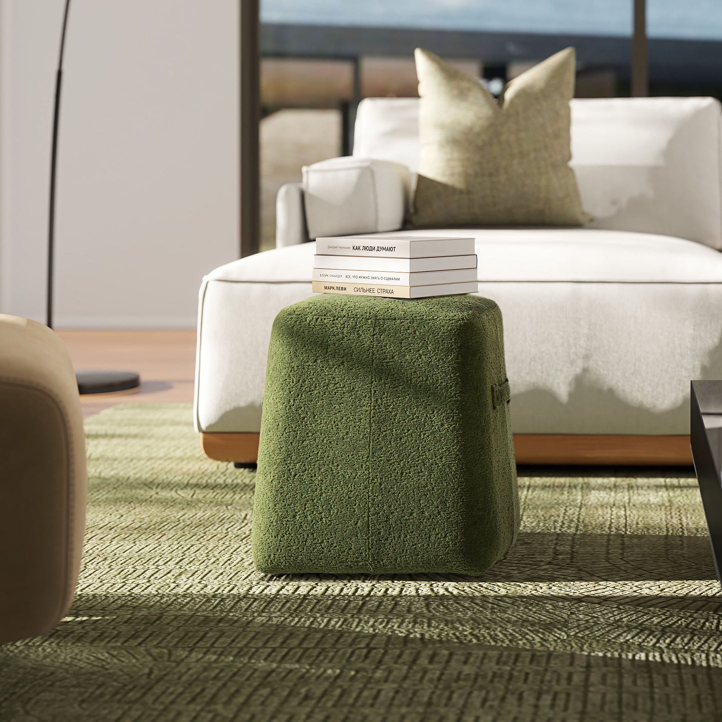 Clyde - Tapered Square Upholstered Ottoman - Moss Green