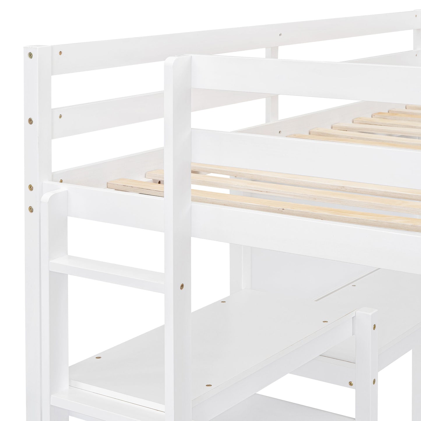 Twin Size Loft Bed With Shelves, Desk And Writing Board - White