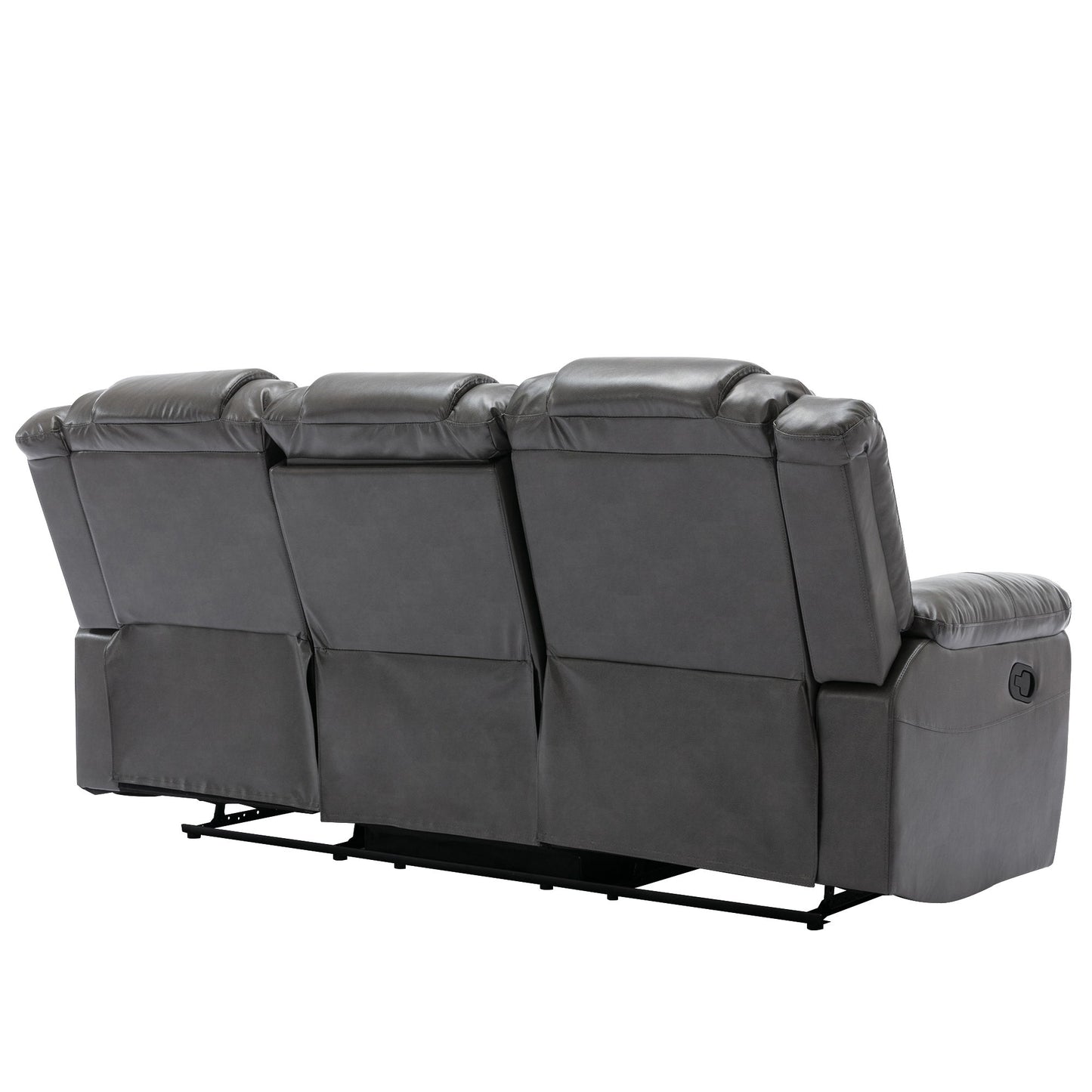 3 Seater Home Theater Recliner Manual Recliner Chair With Two Built-In Cup Holders For Living Room - Gray