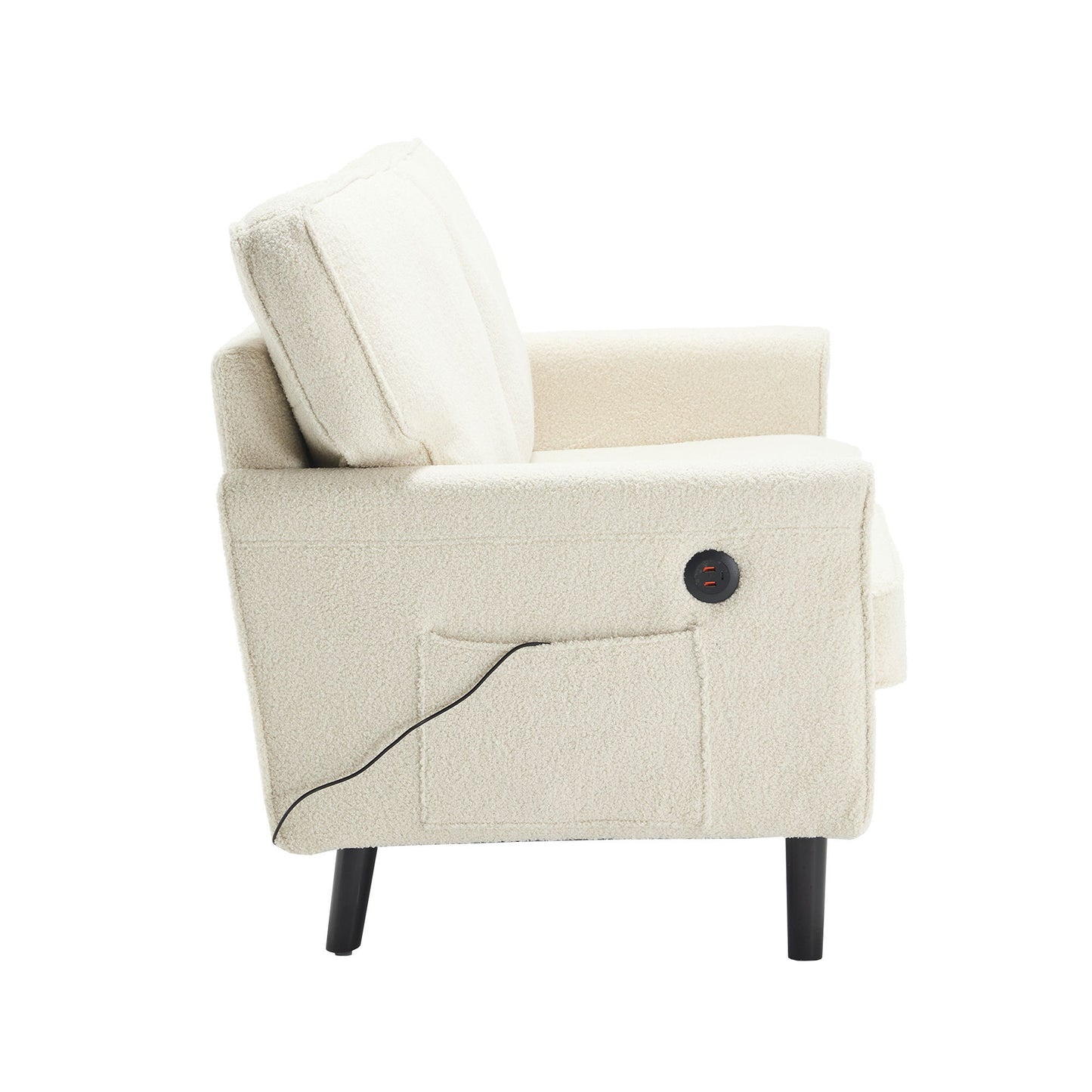 Mid Century Modern Loveseat Sofa With USB, Removable Pillow Cover - Beige
