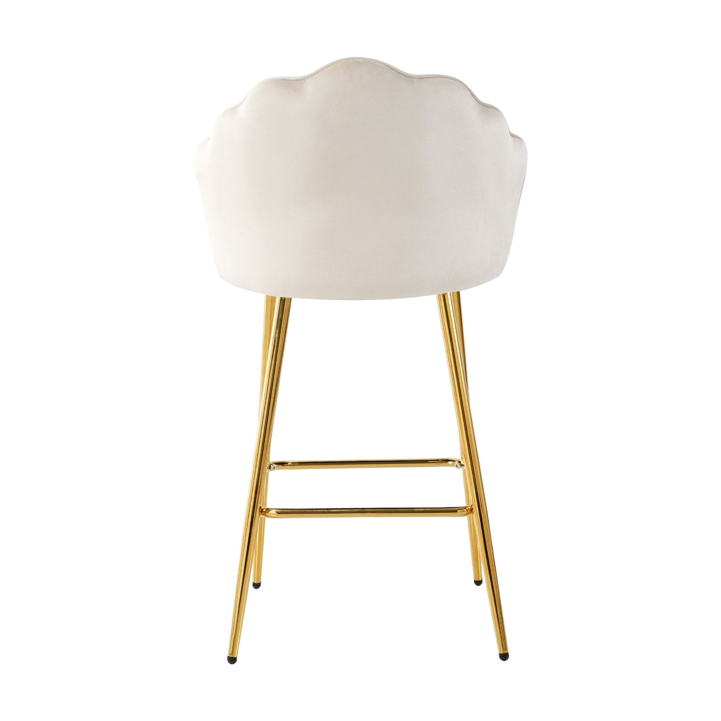 Elegant Shell Shape Off White Velvet Bar Chair Plated Metal Legs For Coffee Shops And Restaurants (Set of 2) - Gold