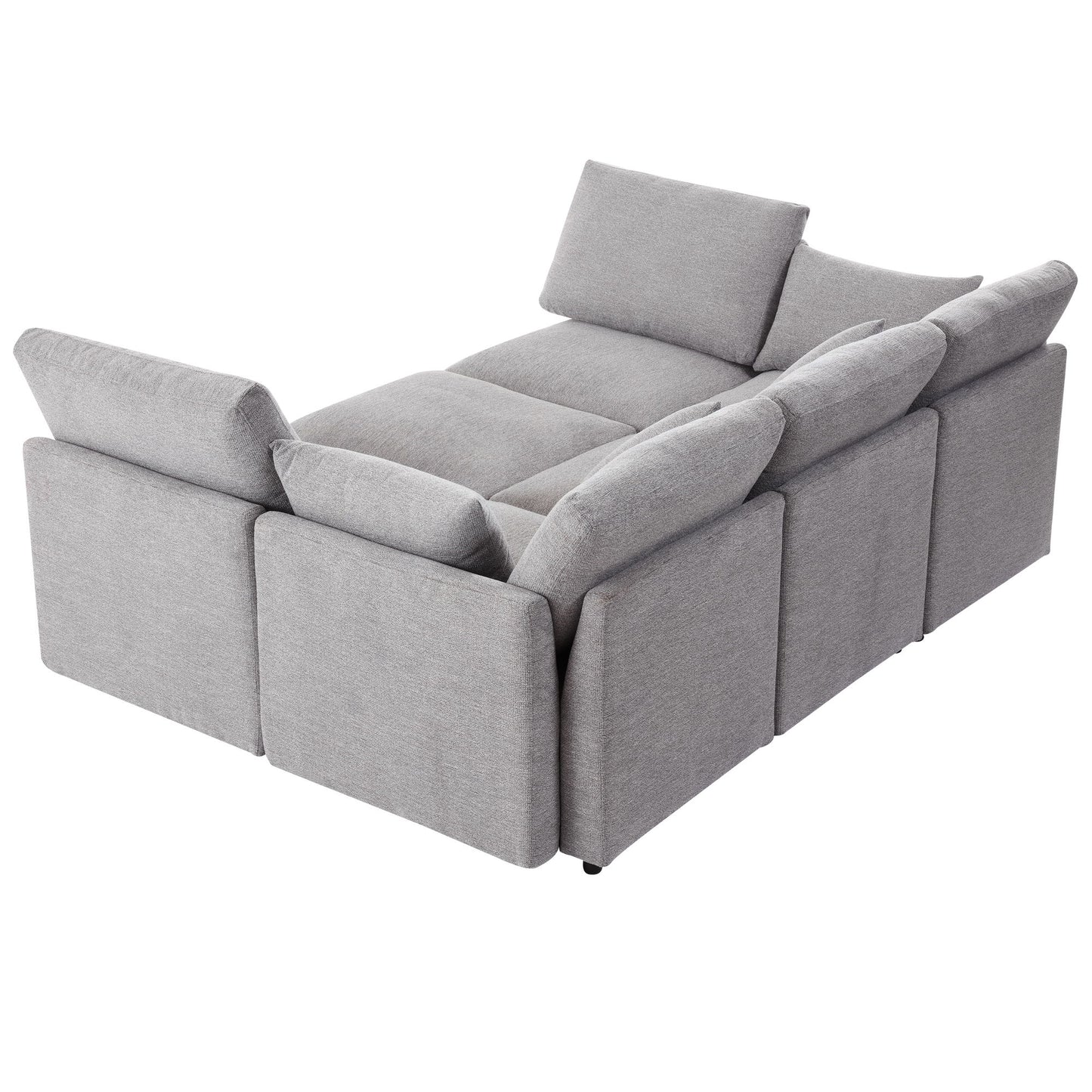 Sectional Sofa Modular Sofa U - Shaped Sofa Couch Sofa Bed L - Shaped Sofa With A Movable Ottoman And Two USB Ports For Living Room - Light Gray