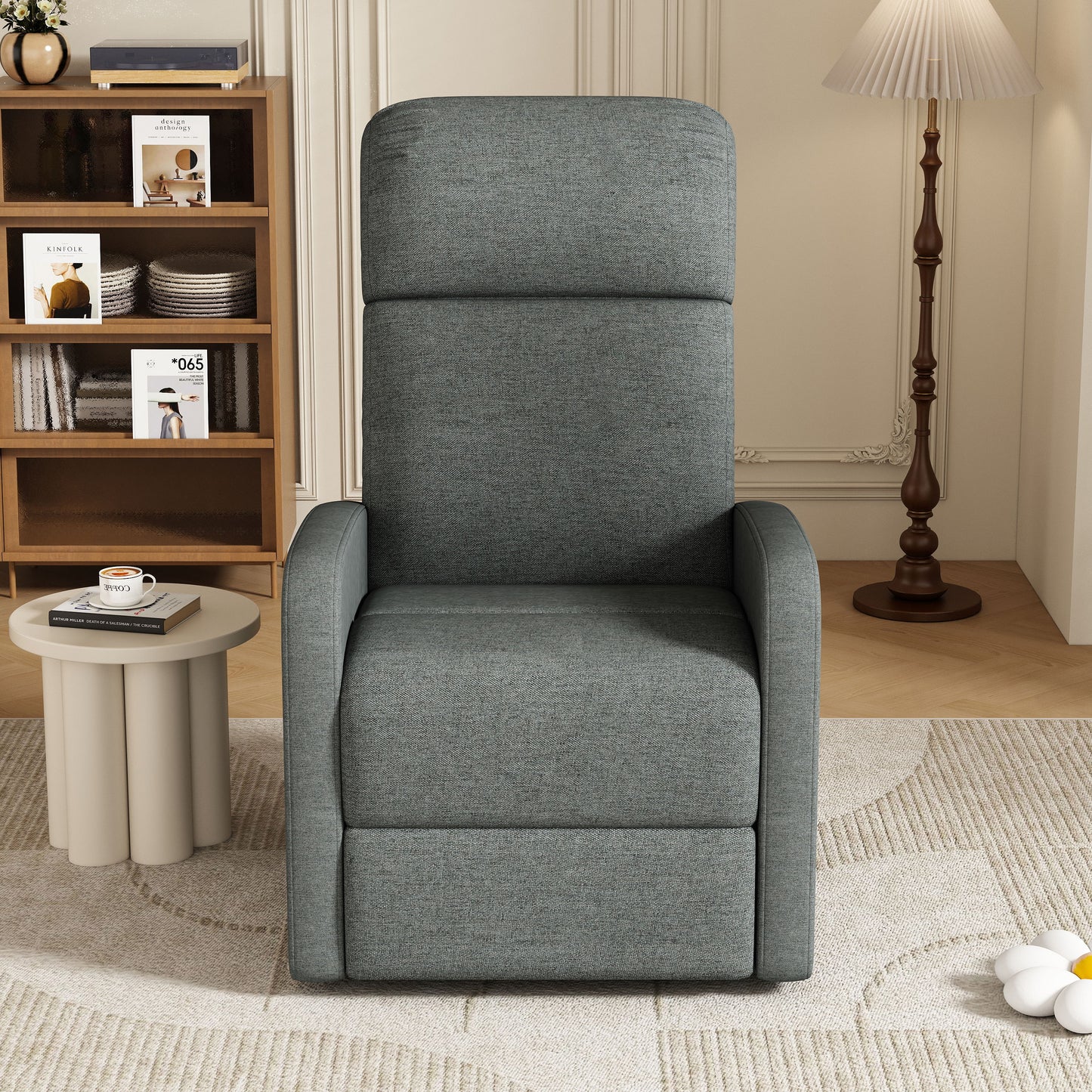 Modern Manual Recliner, Home Theater Chair With Adjustable Backrest For Living Room - Charcoal
