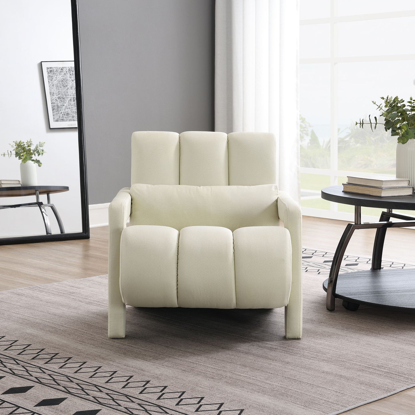 Modern Upholstered Accent Chair, Comfortable Linen Fabric With A Pillow For Living Room - Beige