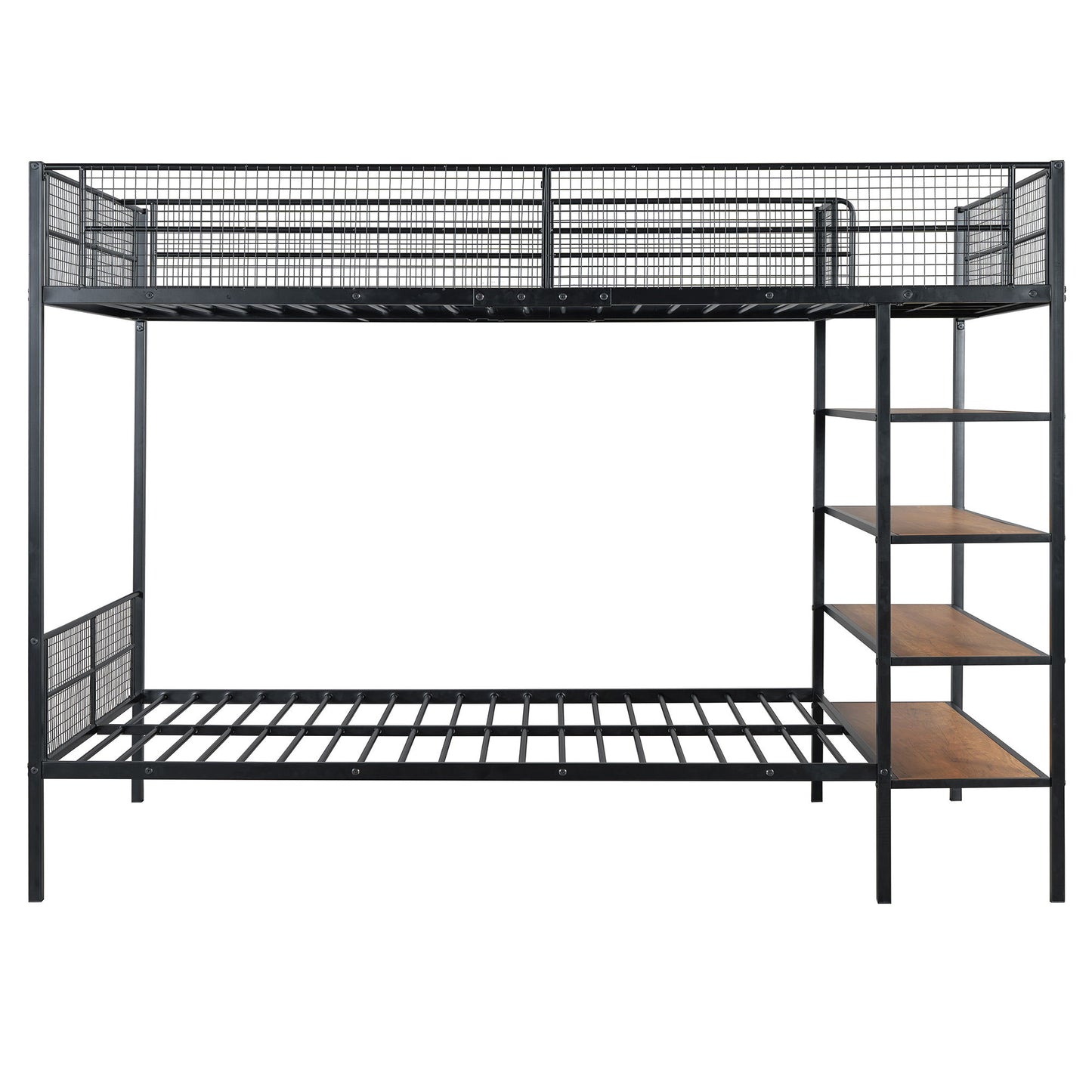 Twin Over Full Bunk Bed With 5 Tier Shelves - Black