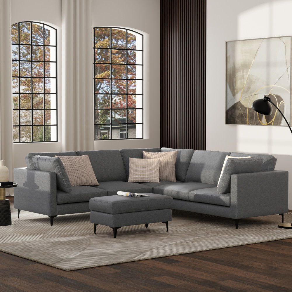 Ava - Mid Century Corner Sectional Sofa - Gray