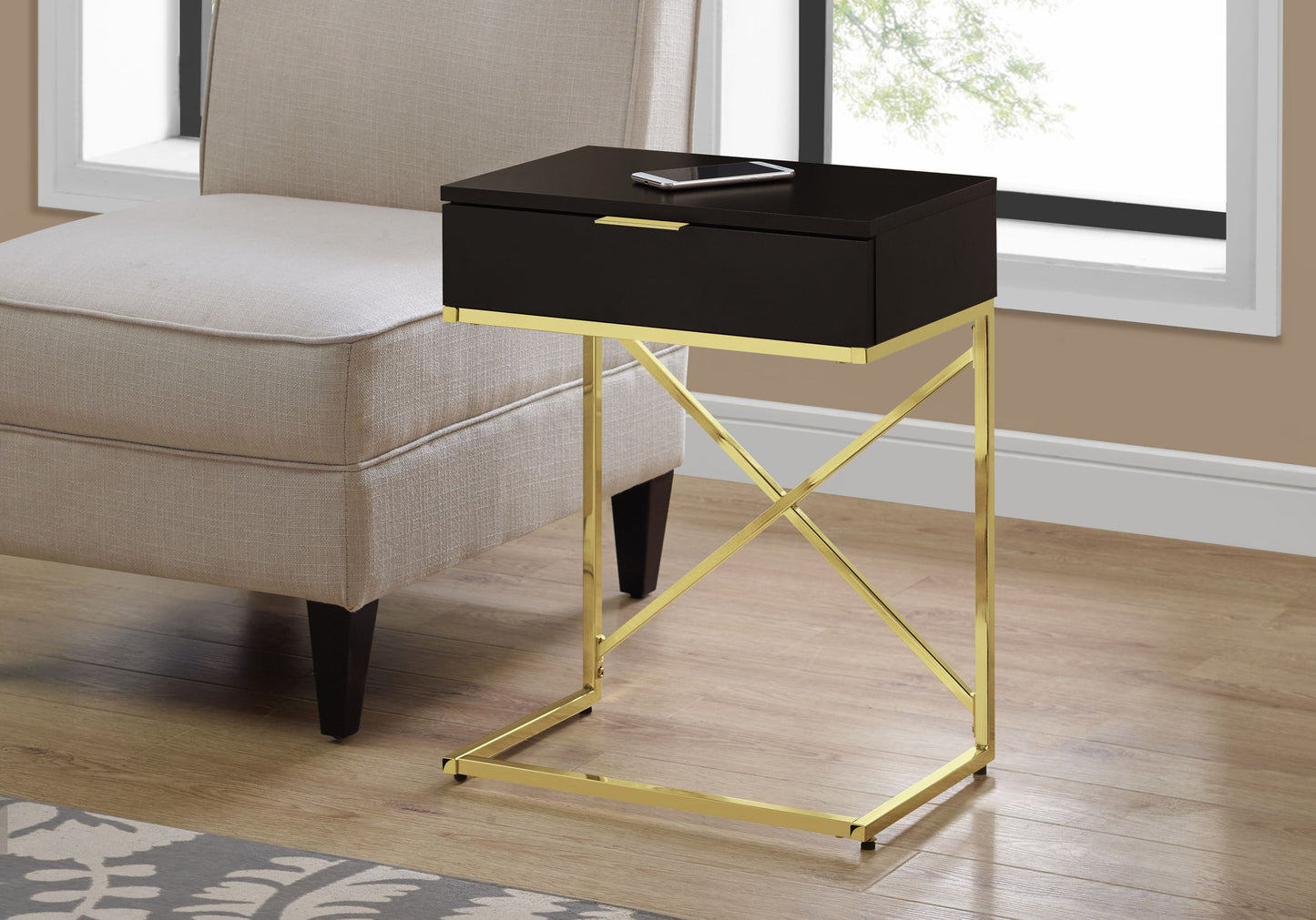 Accent Side Table, Storage Drawer, Contemporary & Modern - Espresso
