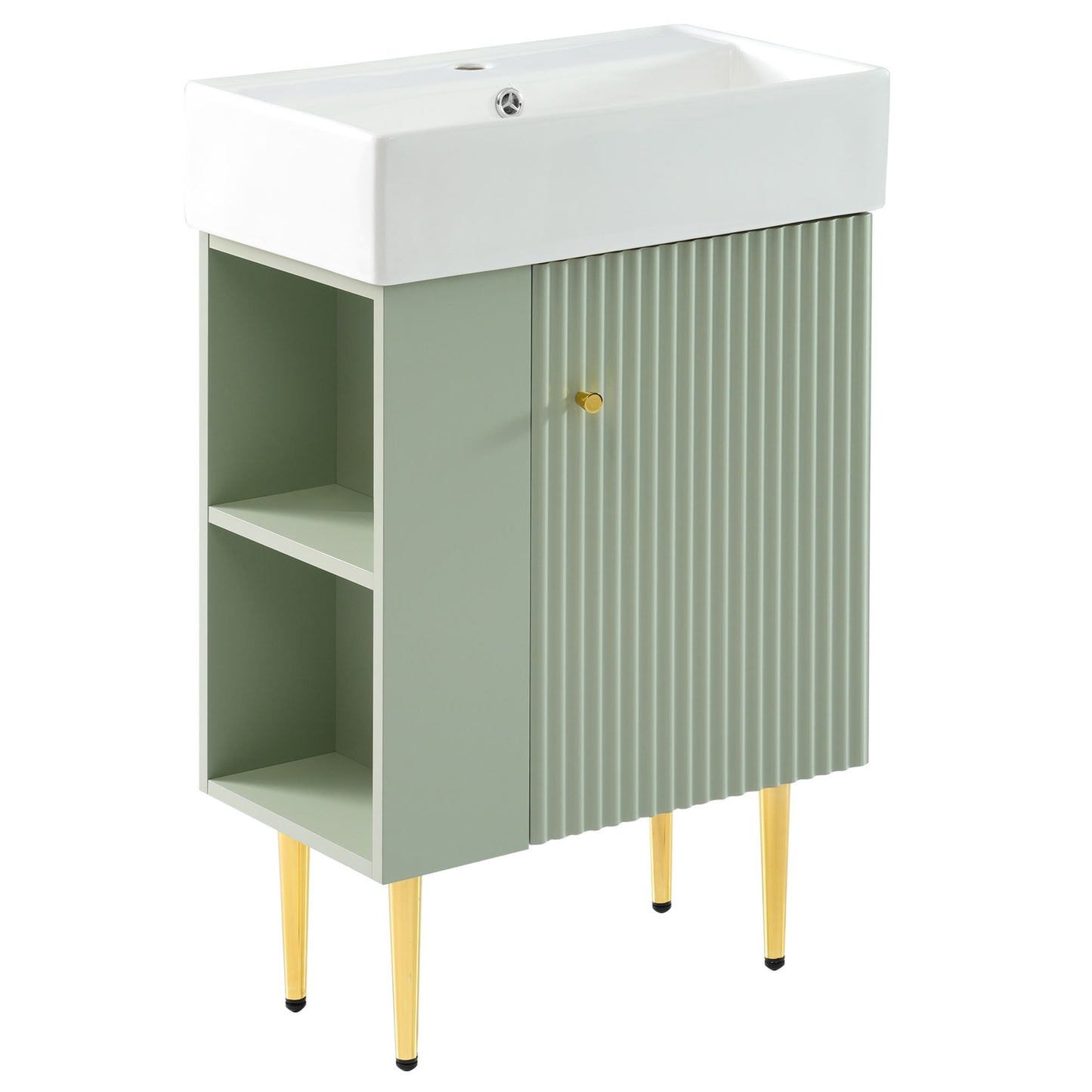 Bathroom Vanity, Combo Cabinet, Bathroom Storage Cabinet, Single Ceramic Sink, Left Side Storage - Green