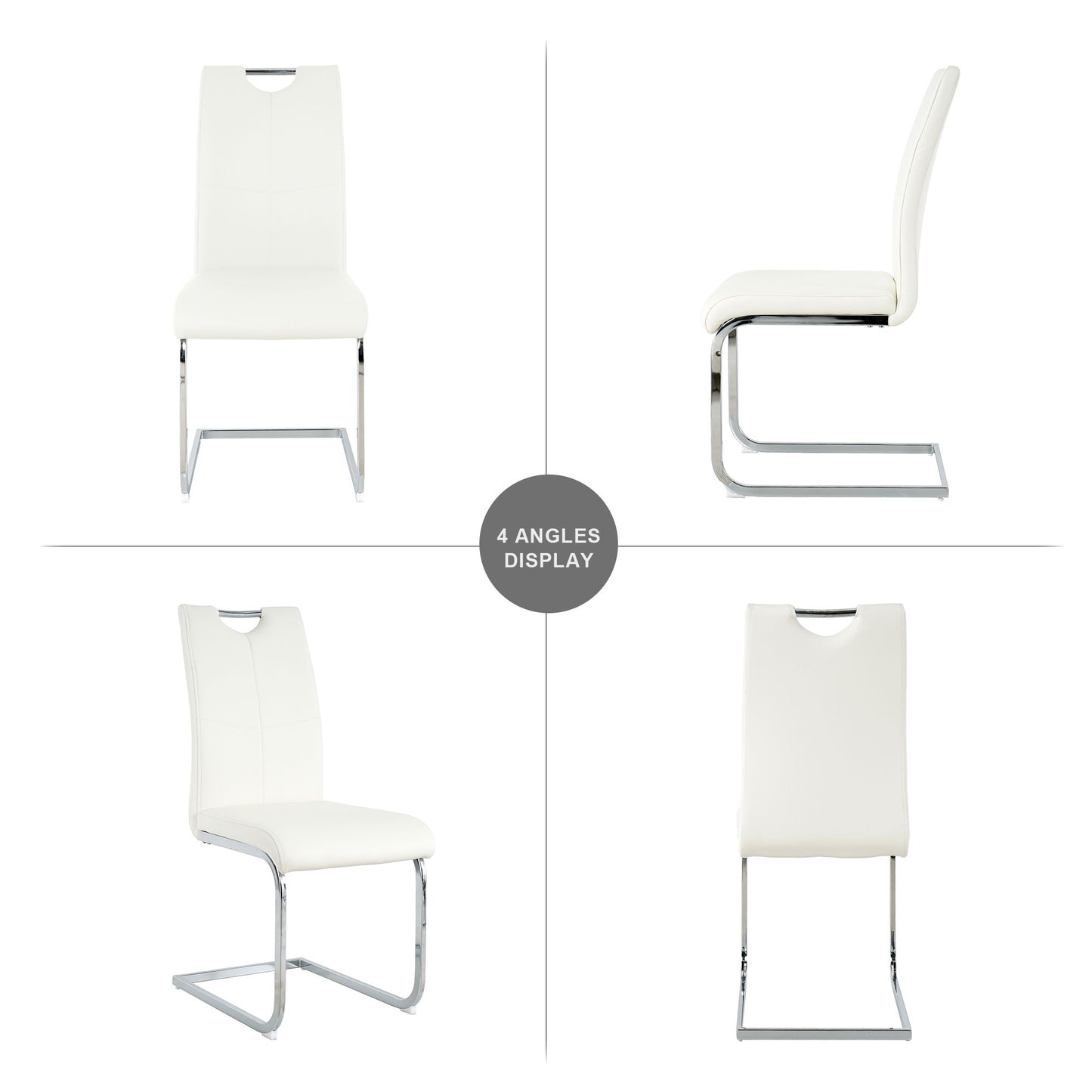 Modern Dining Chairs With Faux Leather Padded Seat And Chrome Metal Legs For Kitchen, Living, Bedroom, Dining Room - White / Silver