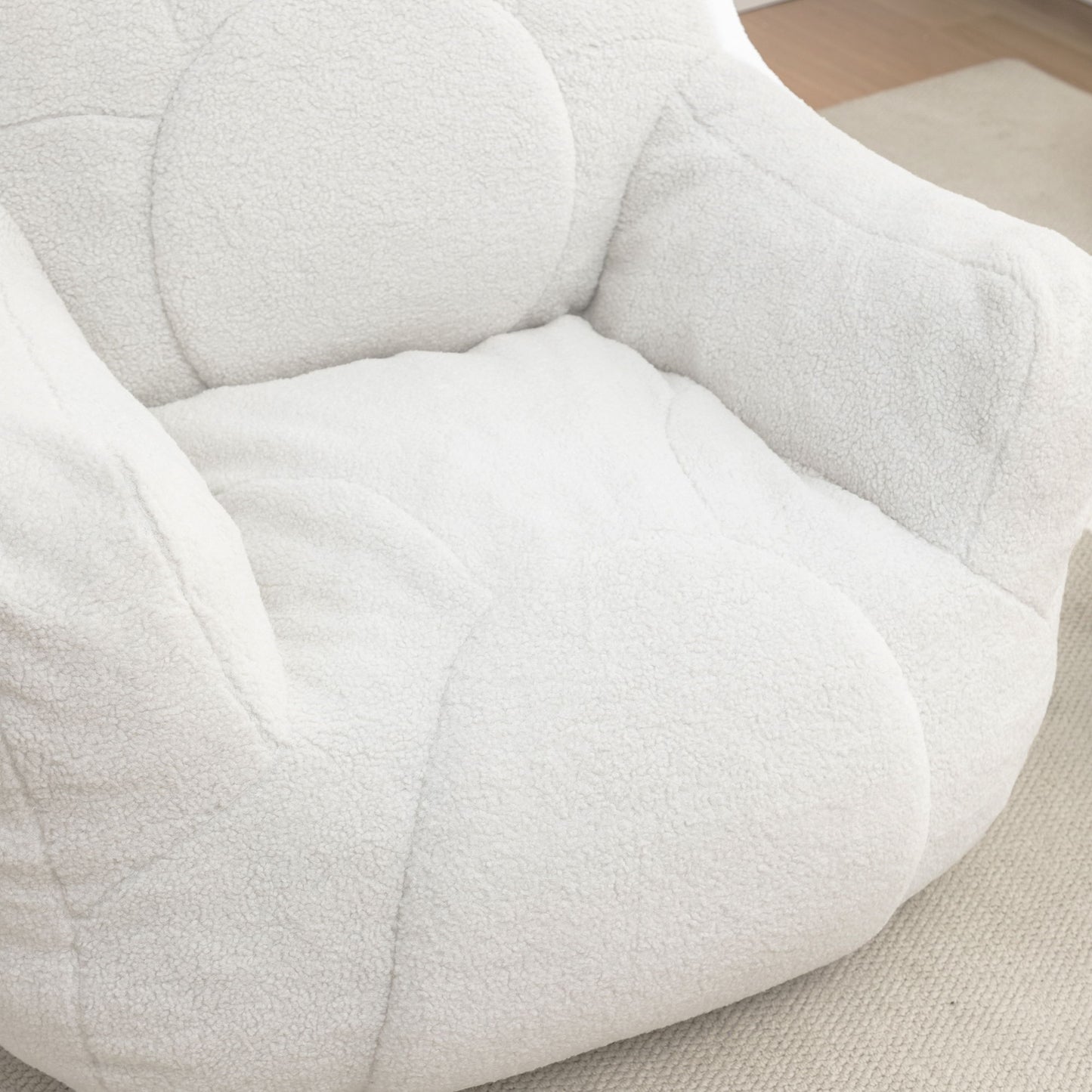 Comfy Bean Bag Chair With Filler, Tufted Memory Foam Sofa Teddy Fabric, Fluffy And Cozy Seating For Dorm, Apartment, Or Living Room - White