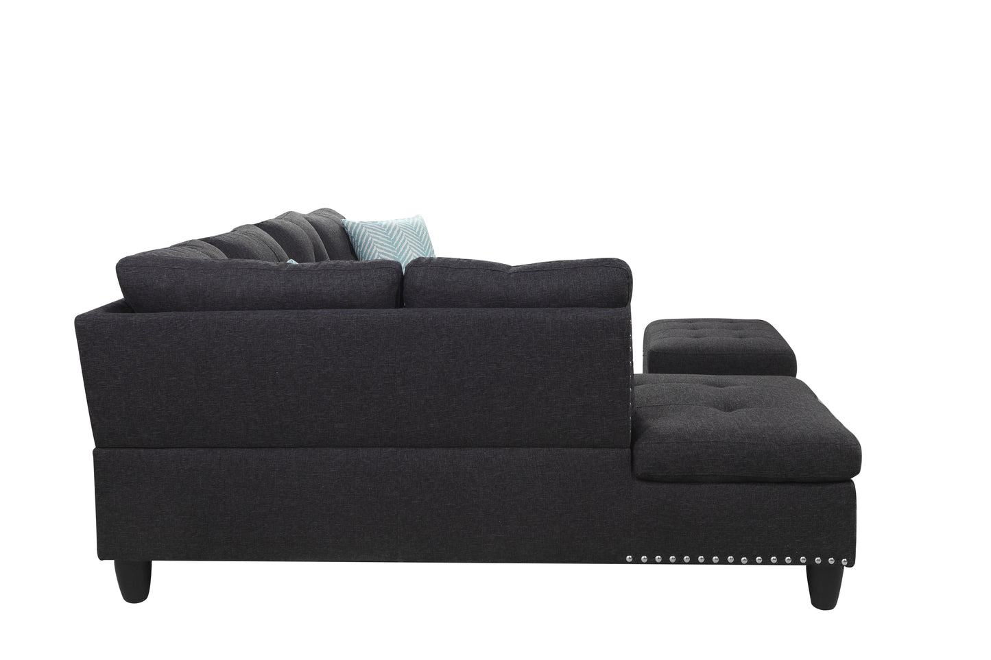 Alger - 98" Wide Left Hand Facing Sofa & Chaise With Ottoman - Charcoal Gray