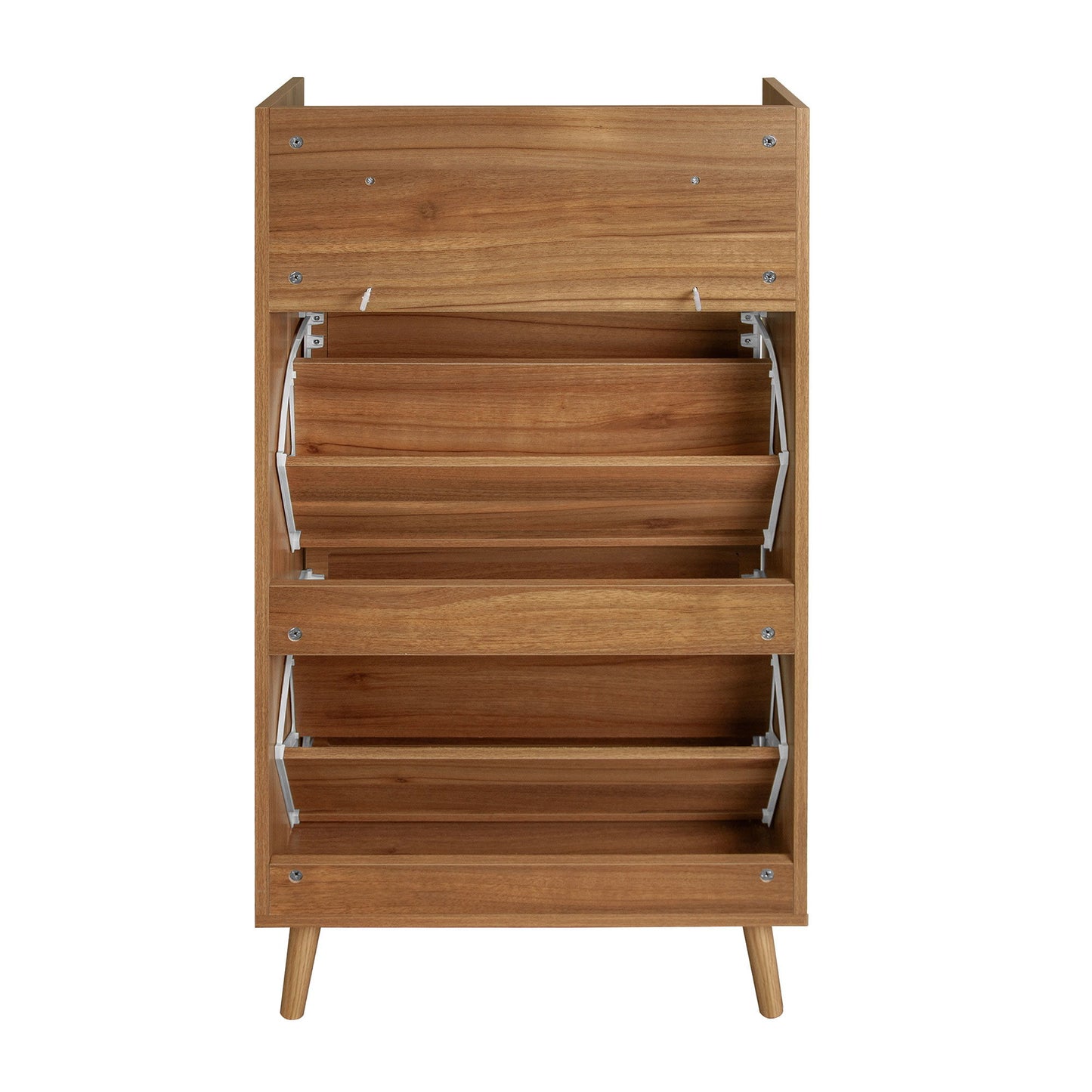 Allen - Rattan 2 Door 1 Drawer Cabinet Shoe Rack For Entrance, Double Layer - Walnut