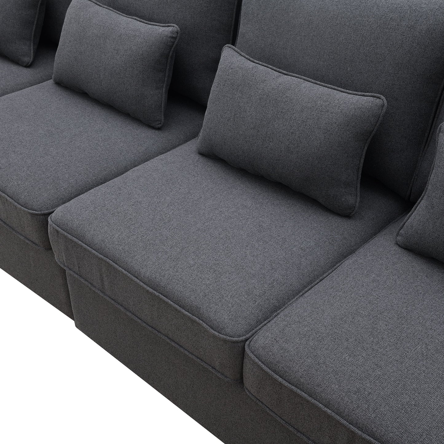 4 Seater Modern Linen Sofa With Armrest Pockets And 4 Pillows, Minimalist Style Couch - Dark Gray