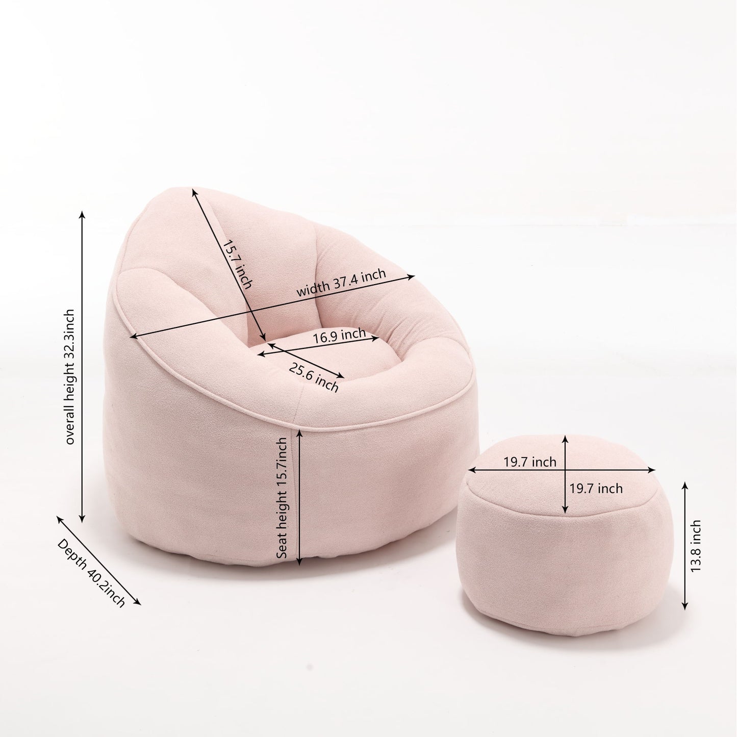 Bedding Bean Bag Sofa Chair High Pressure Foam Bean Bag Chair Adult Material With Padded Foam Padding Compressed Bean Bag With Footrest - Pink