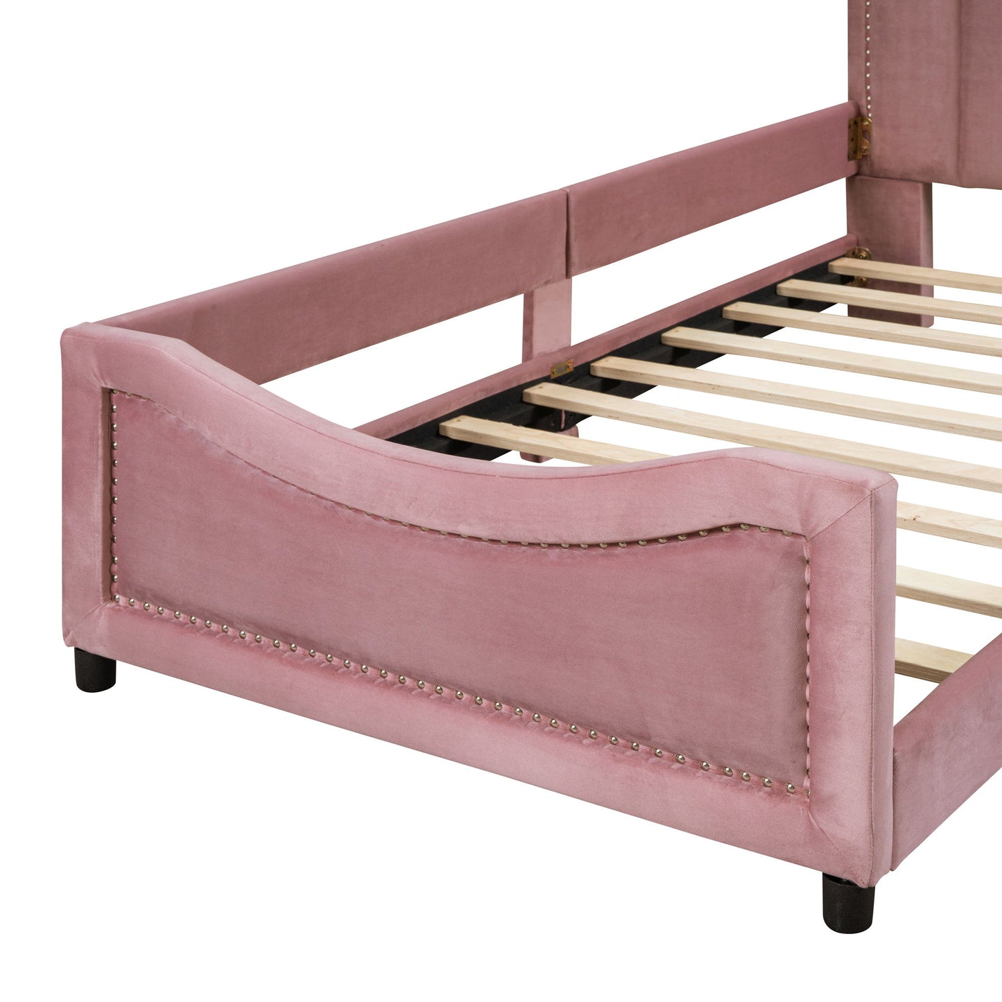 Twin Size Upholstered Daybed With Classic Stripe Shaped Headboard - Pink