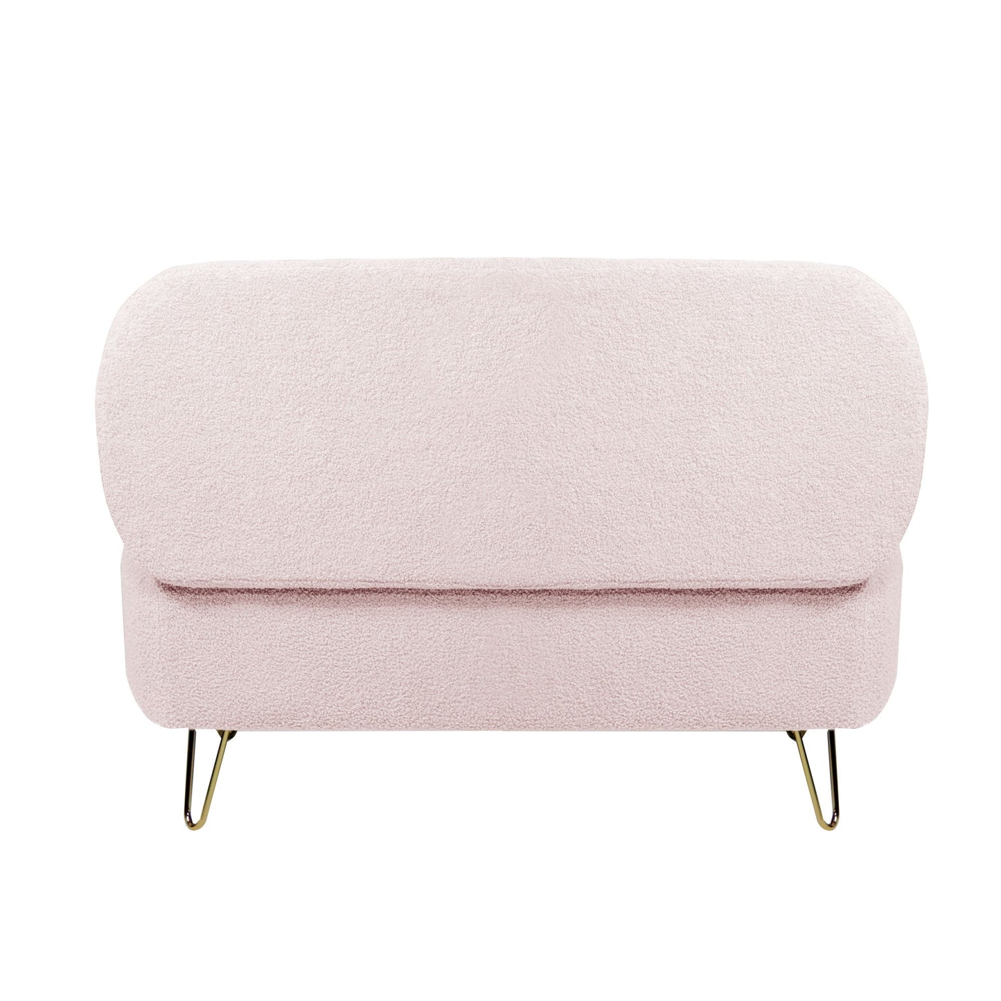 Storage Ottoman Bench For End Of Bed Gold Legs, Modern Gray Faux Fur Entryway Bench Upholstered Padded With Storage For Living Room Bedroom - Pink