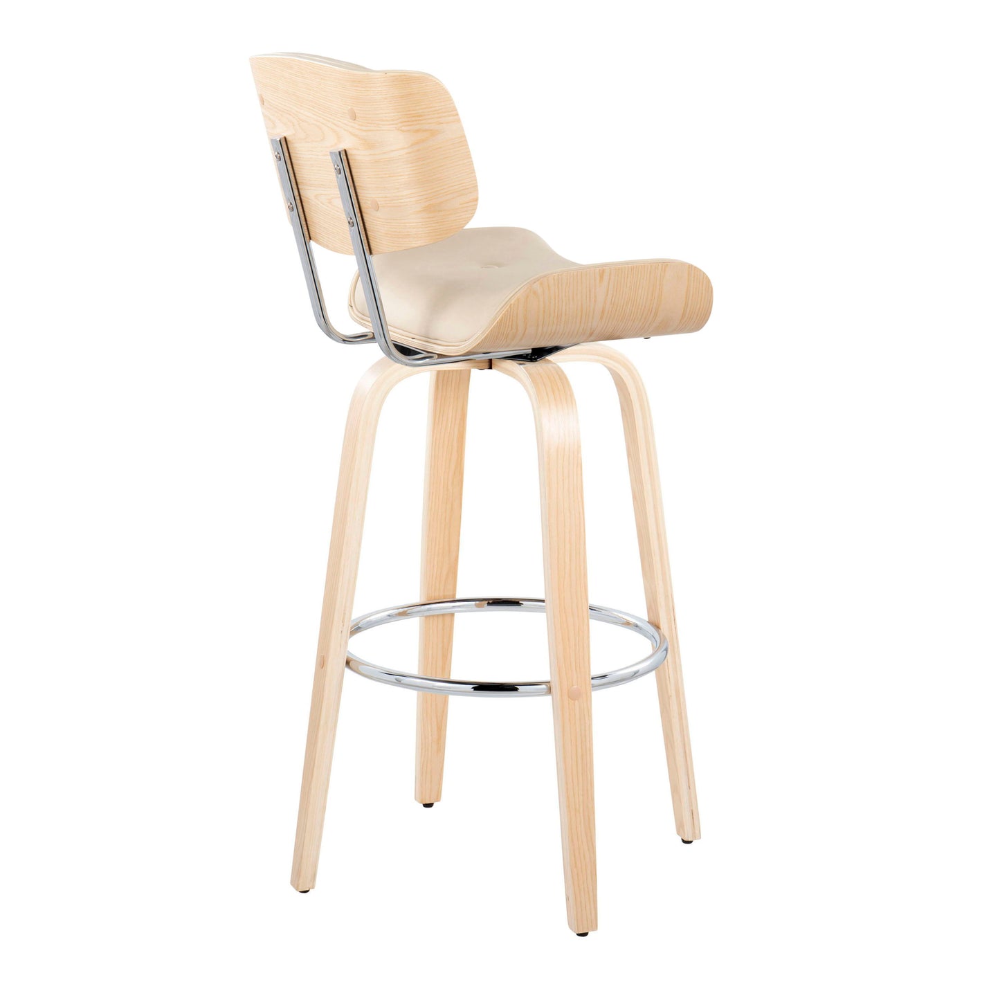 Lombardi - Mid-Century Modern Fixed Height Barstool With Swivel With Round Footrest (Set of 2) - Natural / Cream