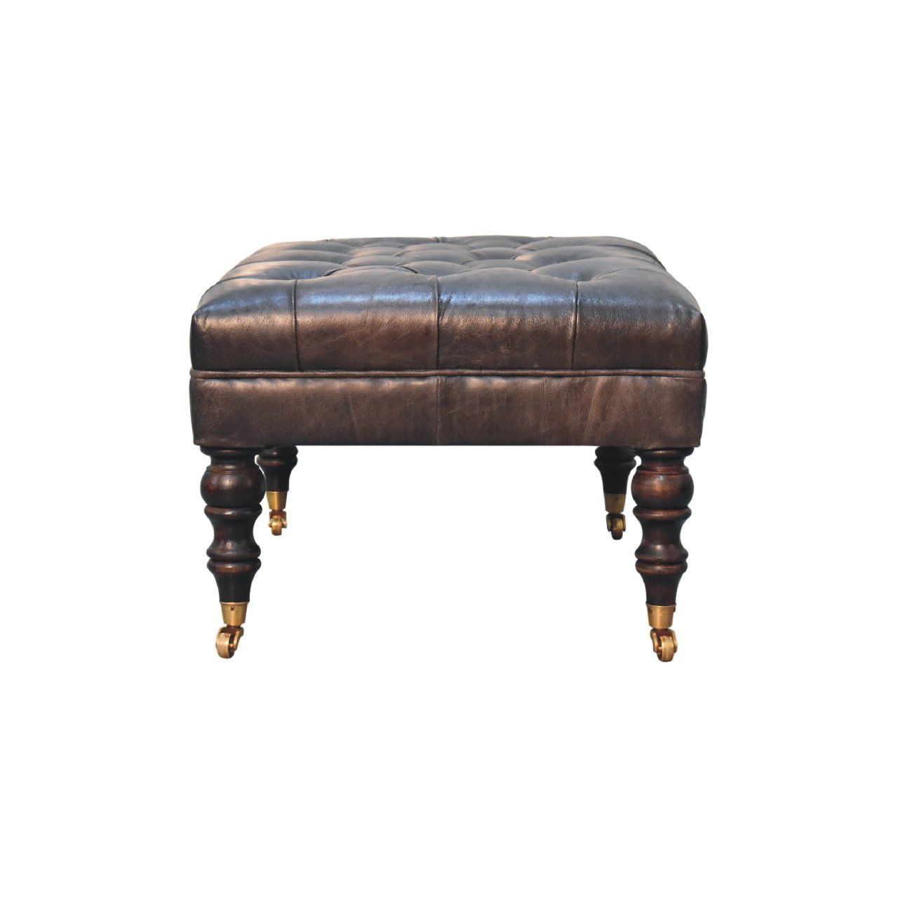 Buffalo - Leather Ottoman With Castor Legs - Black