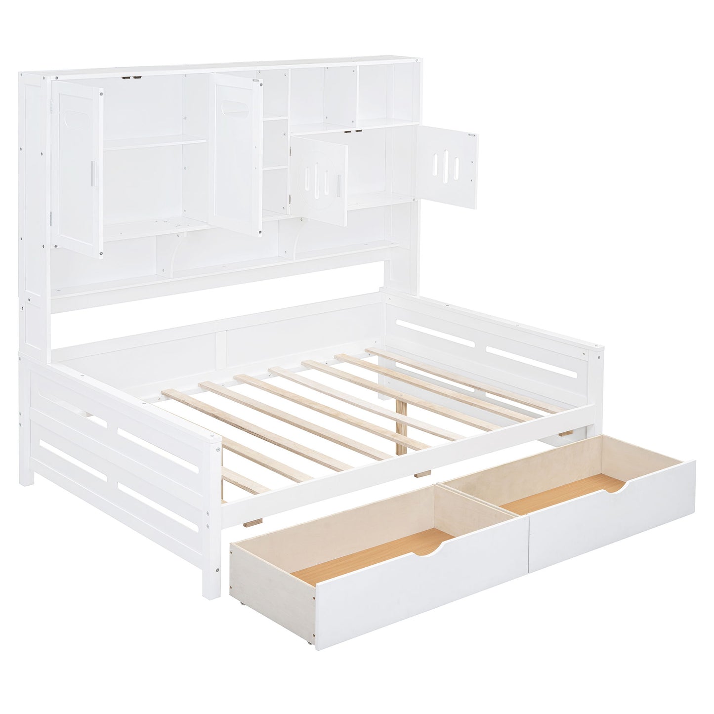Full Size Daybed With 2 Drawers And All In One Cabinet And Shelf - White