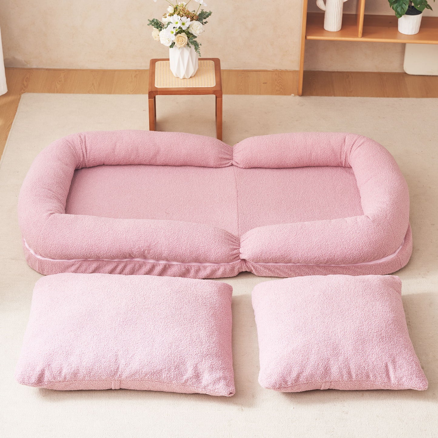 Triple Fold Pink Down Sofa Bed - Pink