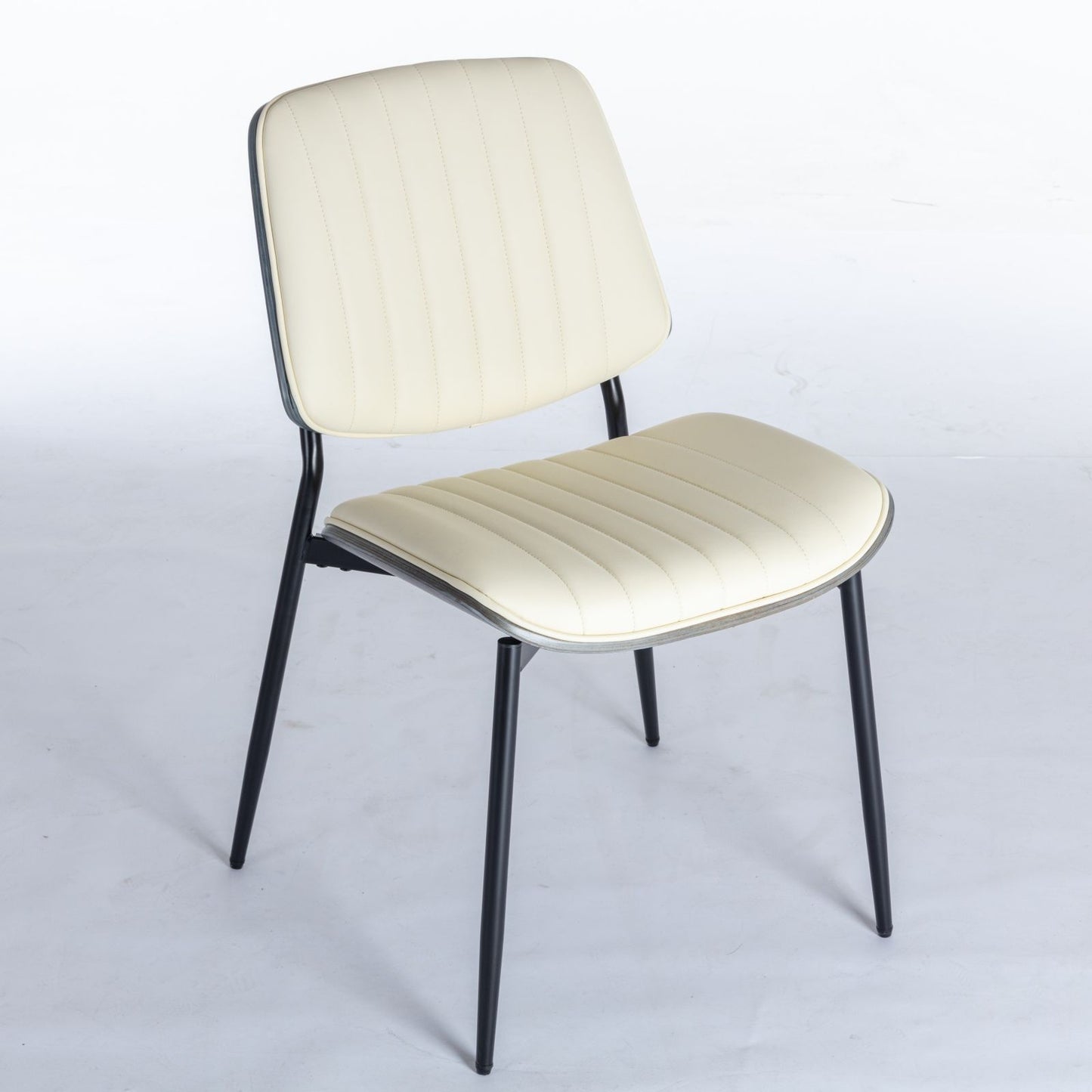 Dining Chairs Mid-Century Modern Retro Faux Leather Chair With Walnut Bentwood Back Upholstered Seat Metal Legs Adjustable Foot For Kitchen Dining Room Chairs (Set of 2) - Beige