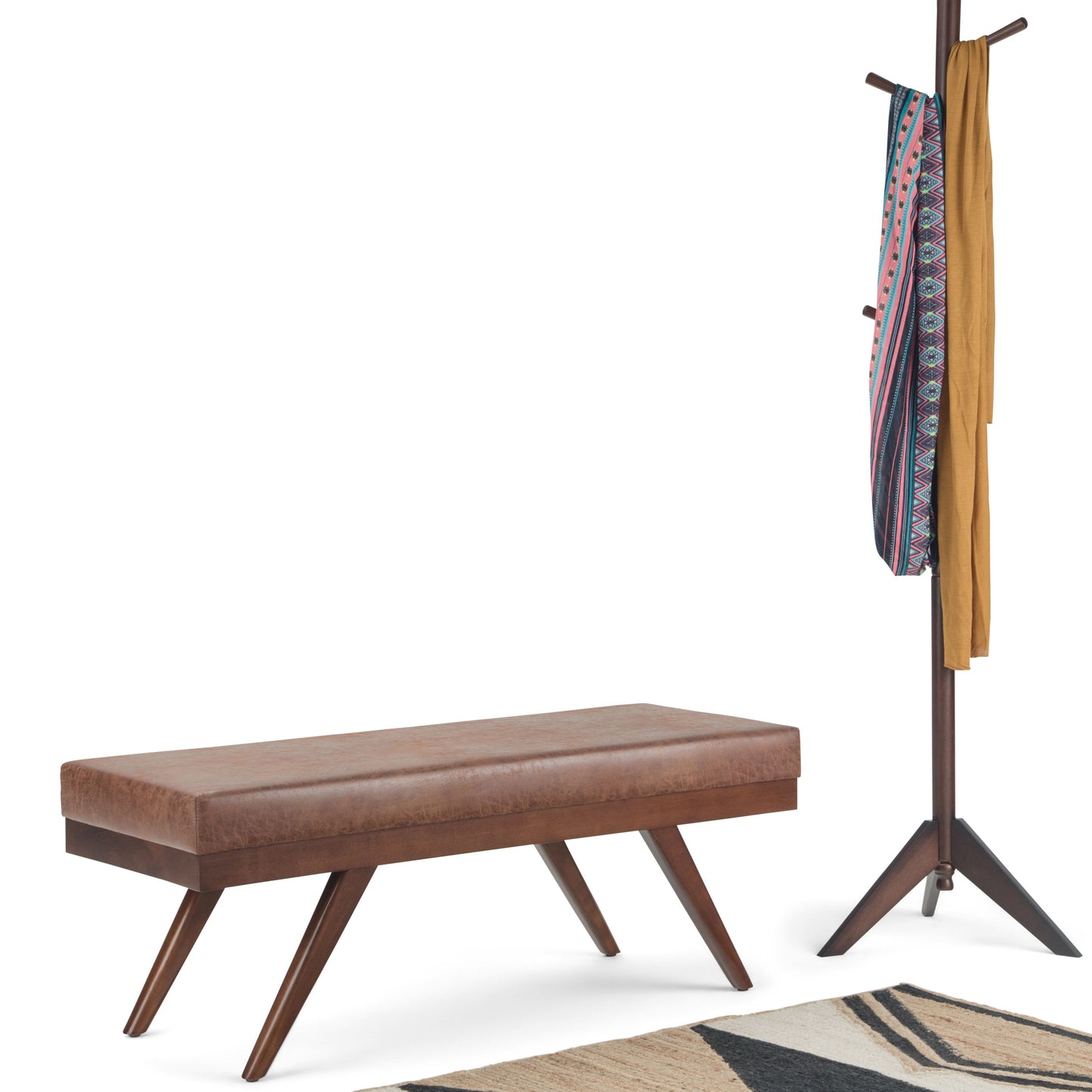 Chanelle - Mid Century Ottoman Bench - Distressed Umber Brown