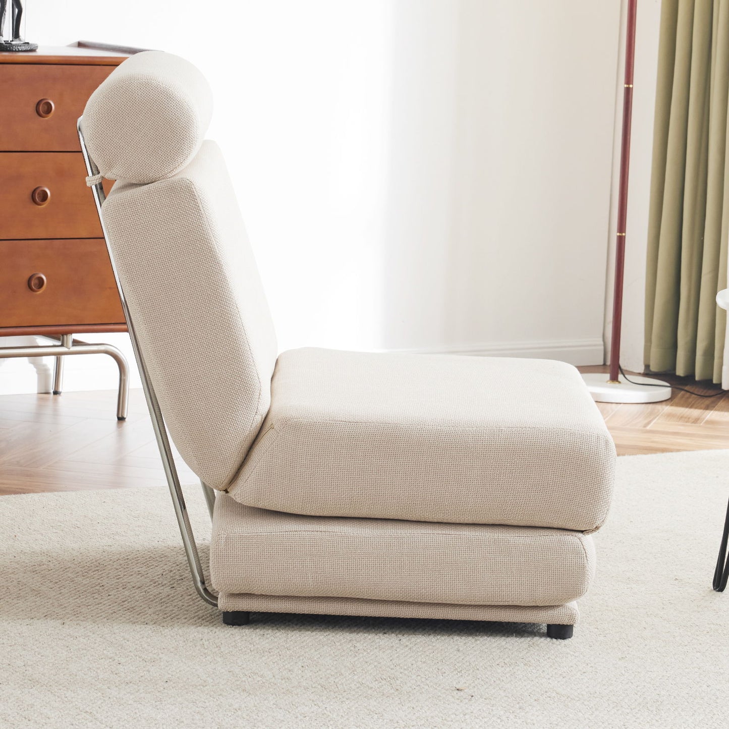 Single Sofa Chair Foldable Single Sofa Bed With Pillow, Portable Foldable Sofa Bed, Leisure Sofa Chair, Easy To Store, Made Of Breathable And Wearable Linen - Cream White