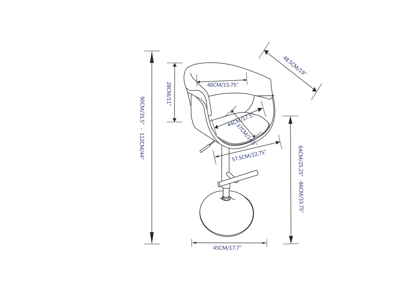 Sheldon - Adjustable Swivel Bar Stool - White