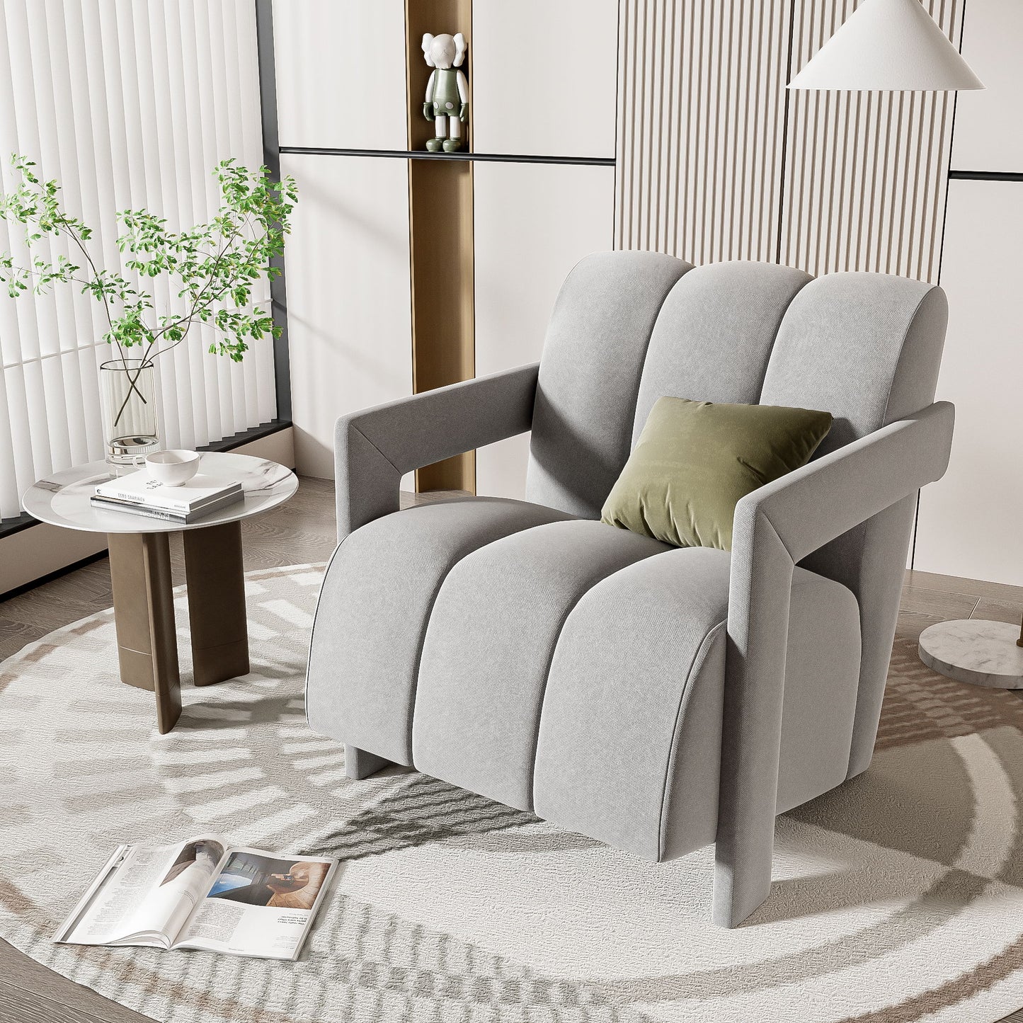 Modern Minimalist Leisure Armchair With L Shaped Armrests For Living Room - Gray