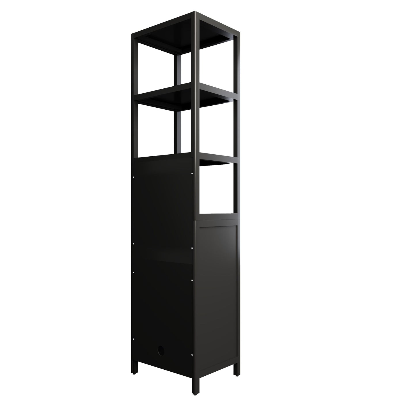 Storage Tall Slim Cabinet With Shutter Door And 3 Tier Shelves - Natural Bamboo, 64.76 Inches - Black